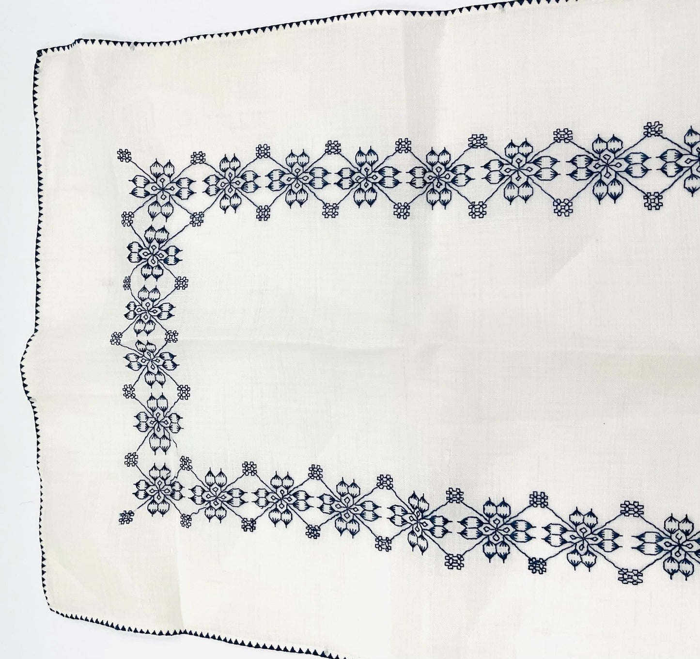 Vintage Embroidered Tray Cover Doily Blue & White Placemat 12x18