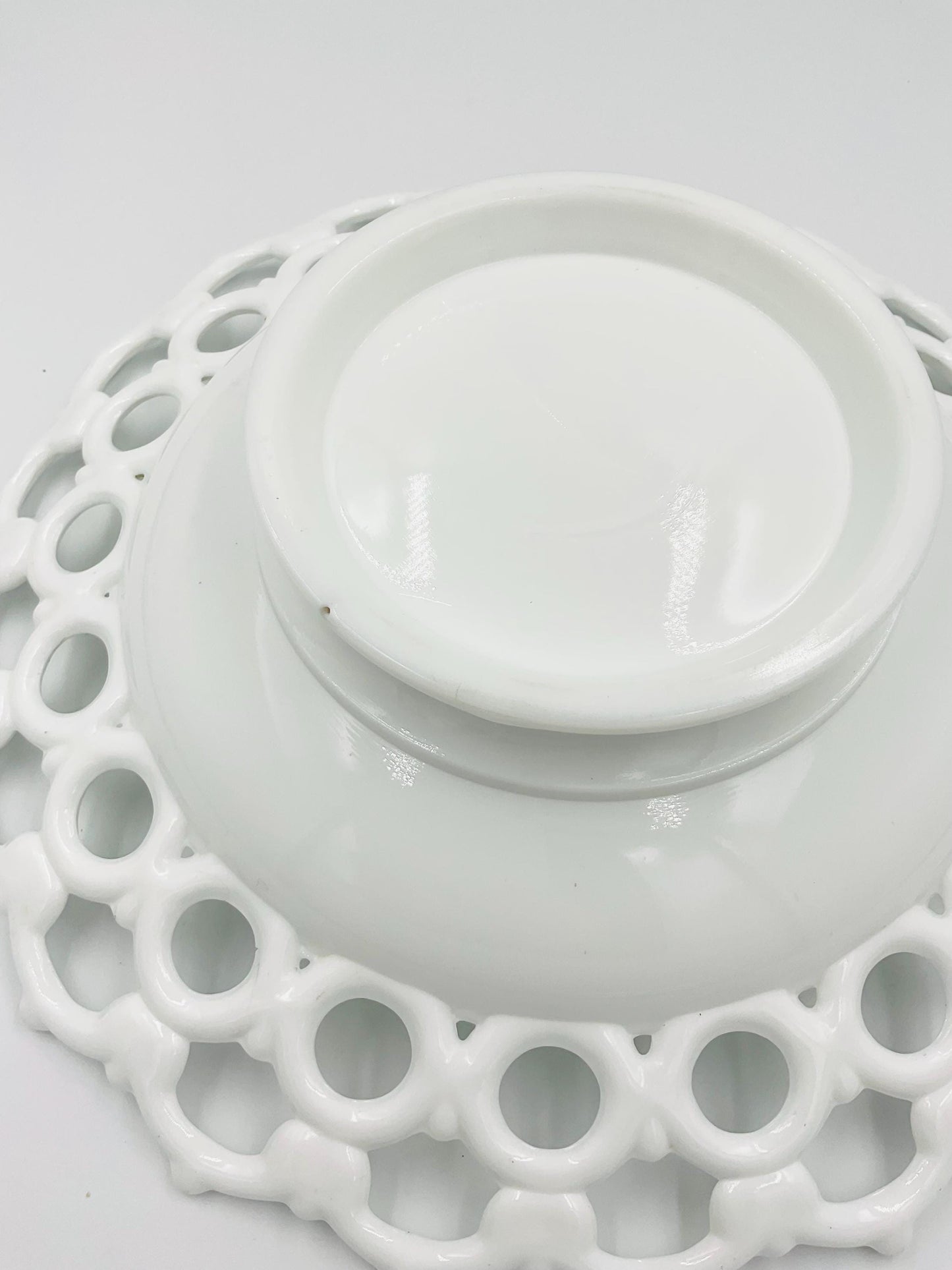 Vintage Milk Glass Footed Lattice Edge Bowl