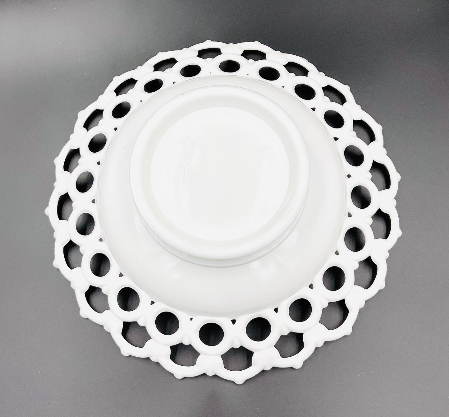 Vintage Milk Glass Footed Lattice Edge Bowl