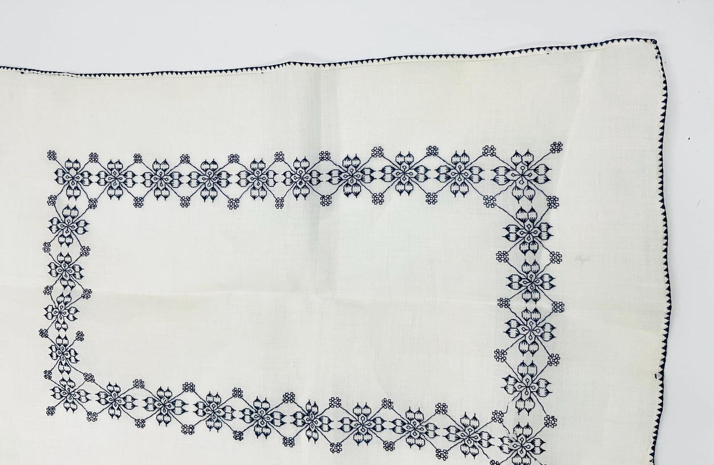 Vintage Embroidered Tray Cover Doily Blue & White Placemat 12x18