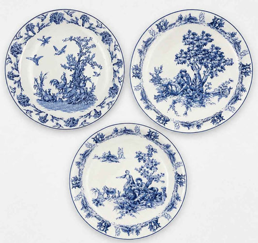Blue & White Toile Decorative Plates | Set of 3 French Country Wall Plates