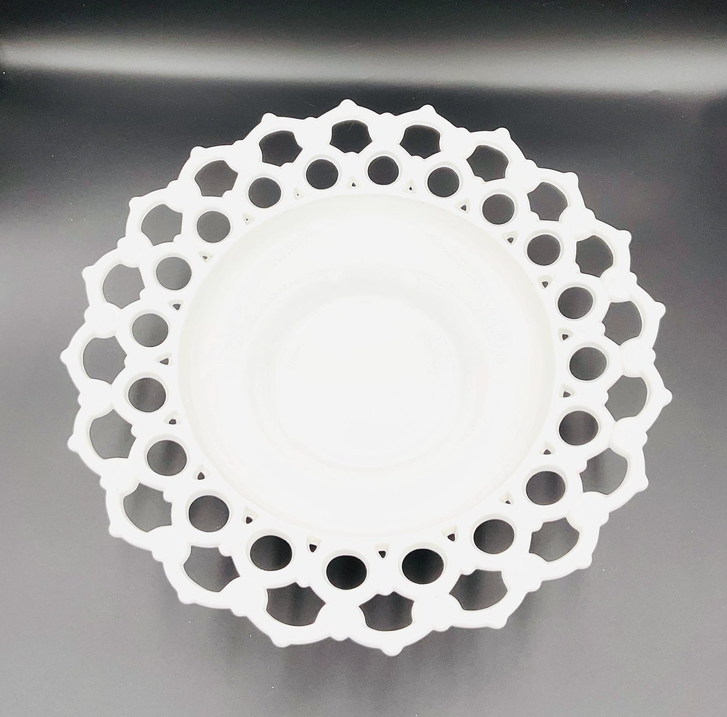Vintage Milk Glass Footed Lattice Edge Bowl