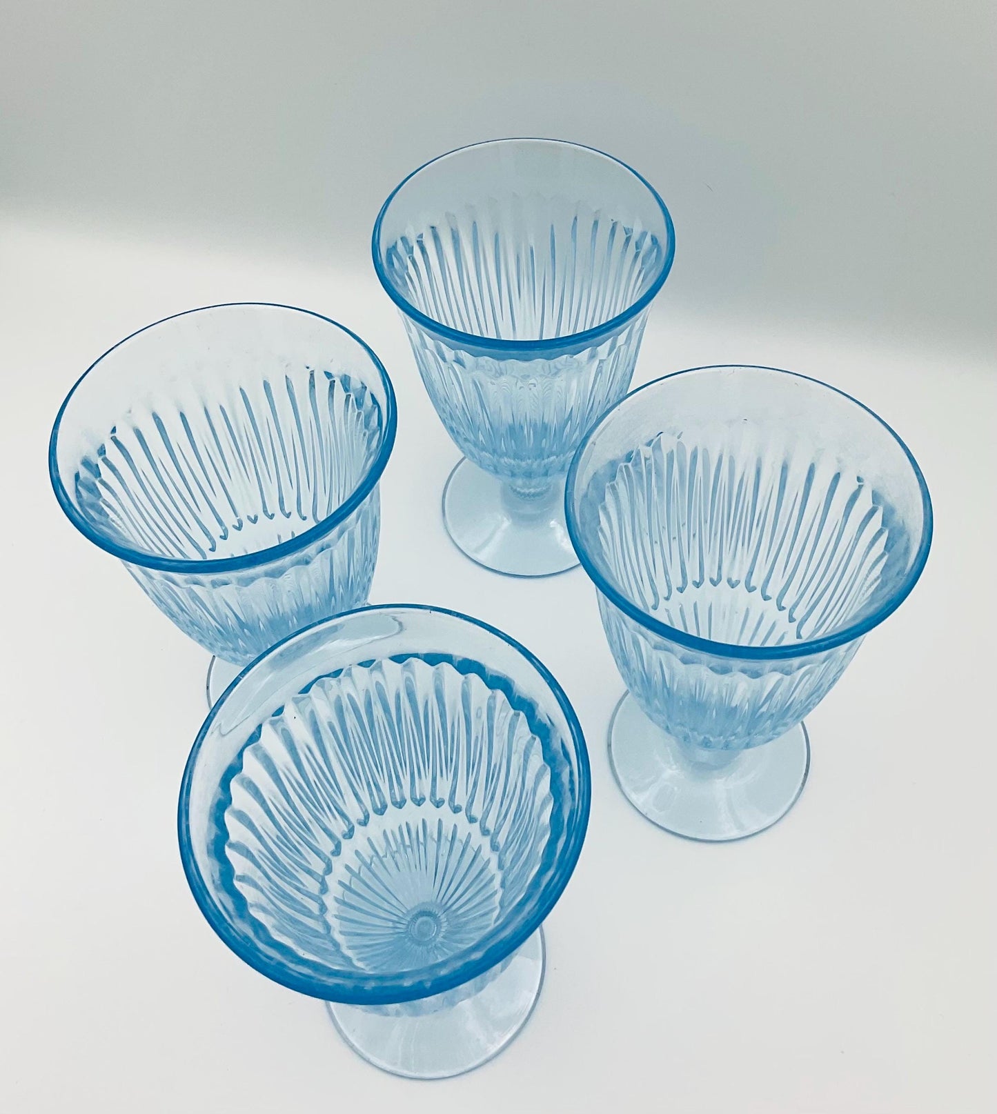 Vintage Light Blue Ribbed Goblets