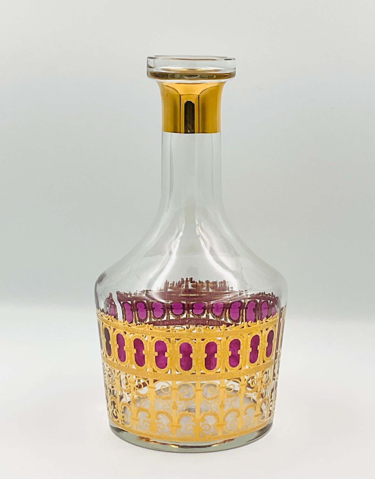 Vintage MCM Culver Cranberry Scroll Glass Decanter No Lid