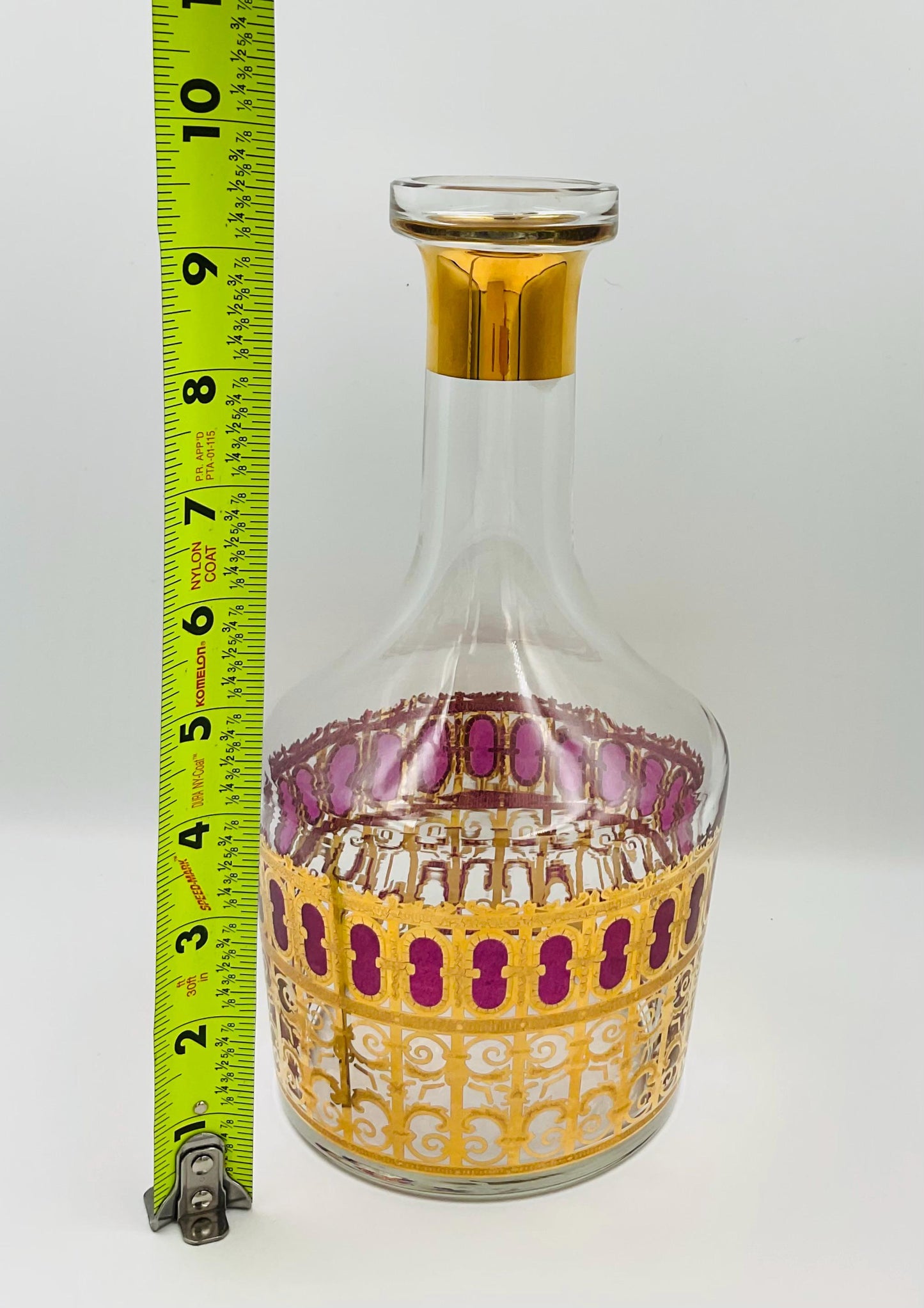 Vintage MCM Culver Cranberry Scroll Glass Decanter No Lid