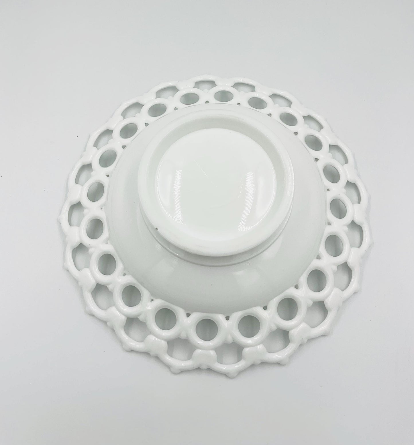 Vintage Milk Glass Footed Lattice Edge Bowl