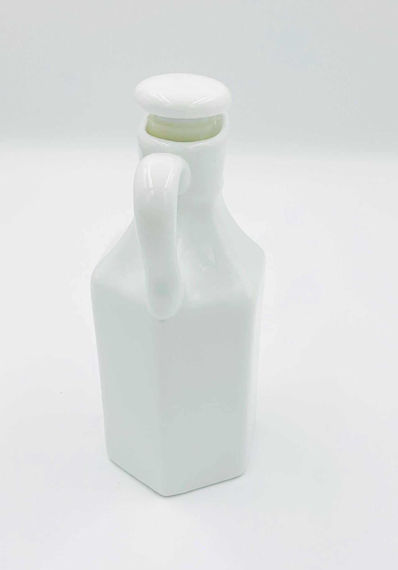 Vintage XCELL White Milk Glass Small Cruet Pitcher with Stopper
