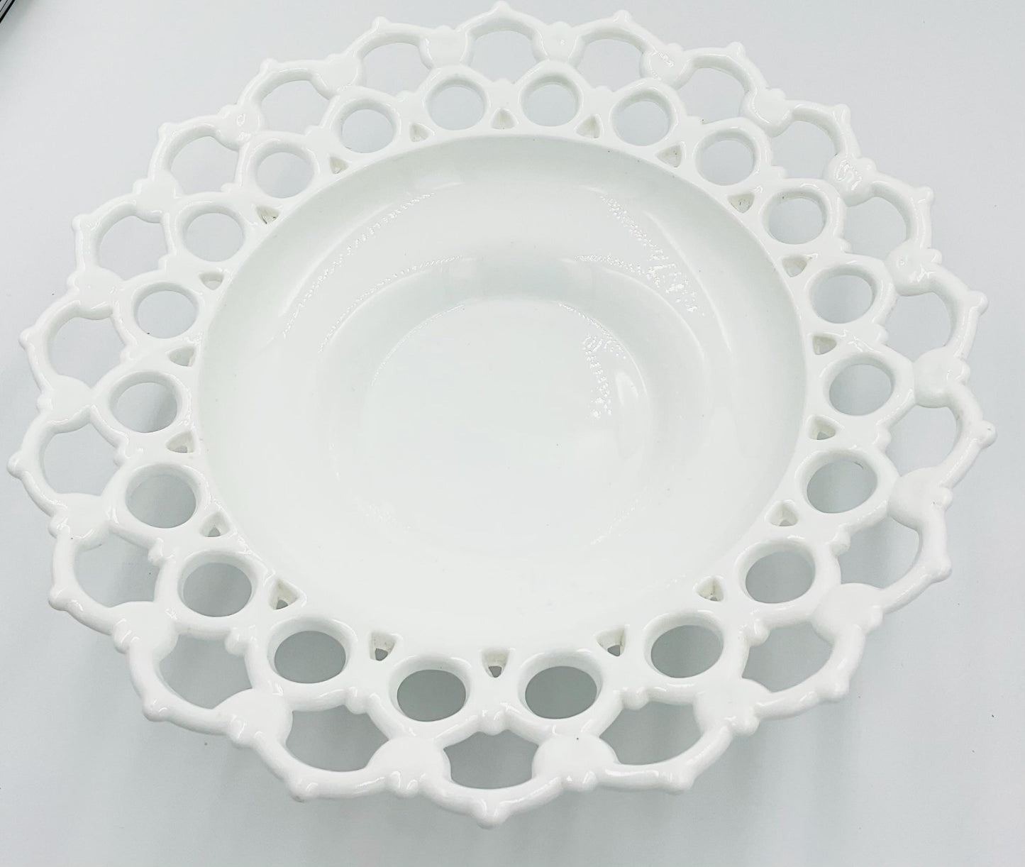 Vintage Milk Glass Footed Lattice Edge Bowl
