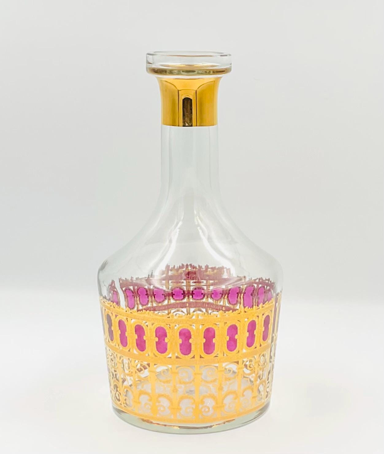 Vintage MCM Culver Cranberry Scroll Glass Decanter No Lid