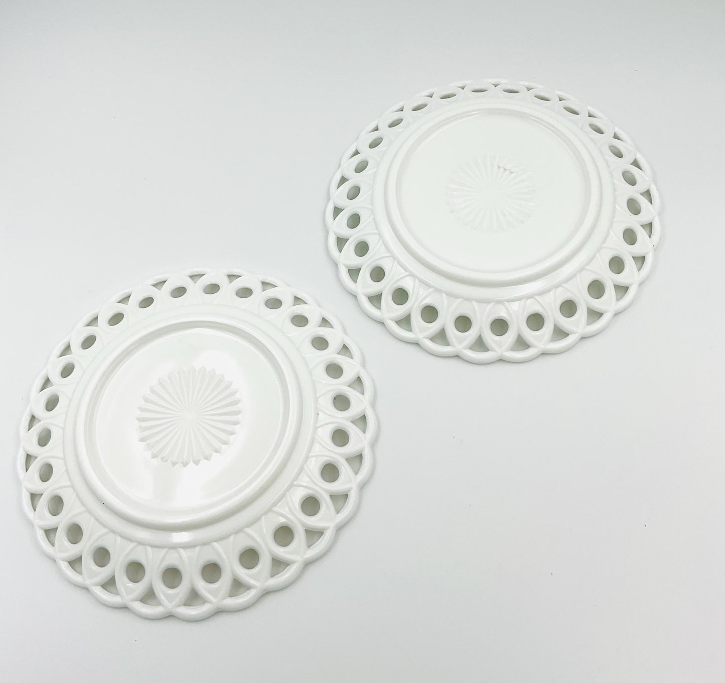 EAPG Milk Glass Plate: Victorian Scroll & Eye, Challinor Taylor Co.