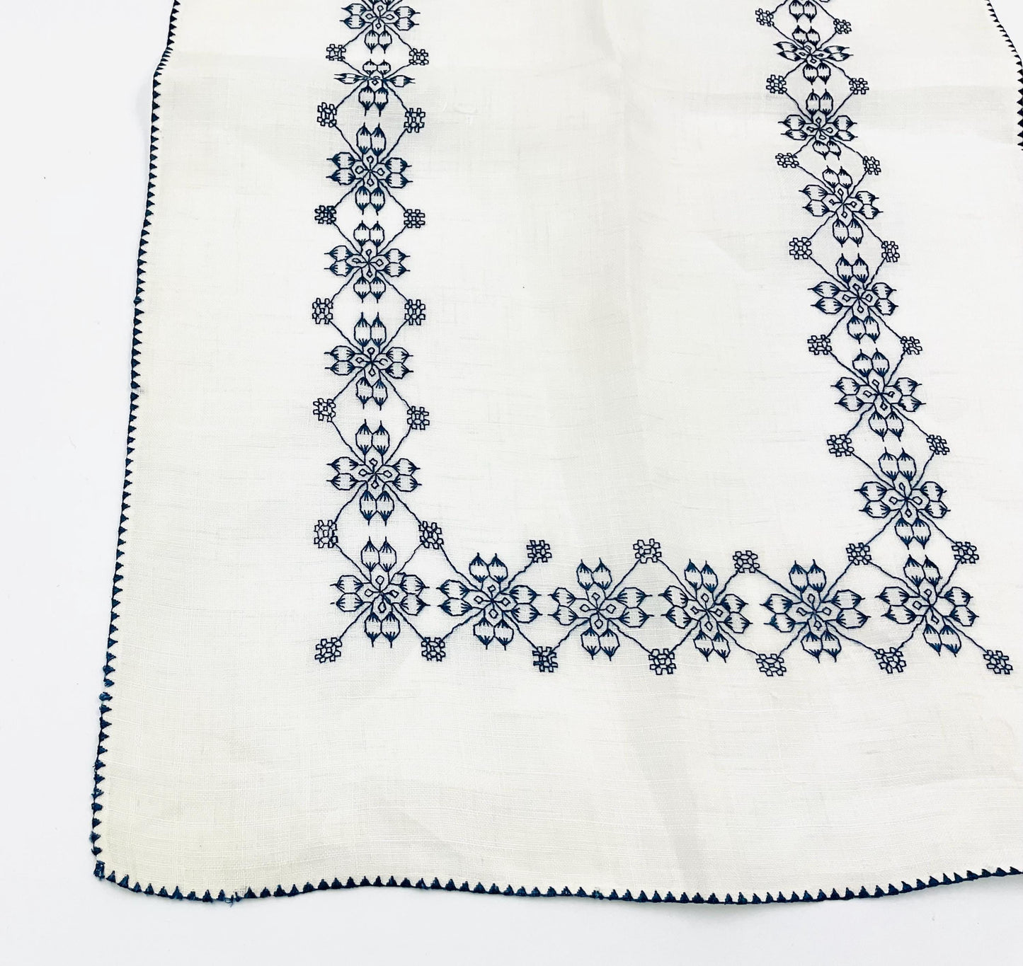 Vintage Embroidered Tray Cover Doily Blue & White Placemat 12x18