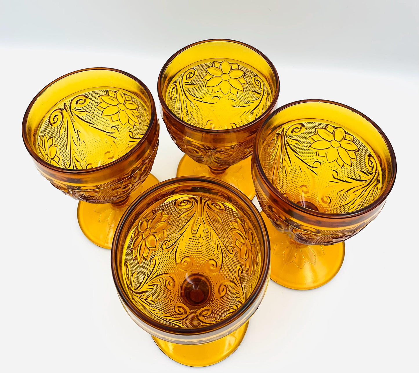 Vintage Tiara Chantilly Daisy Sandwich Amber Indiana Glass Footed Goblet