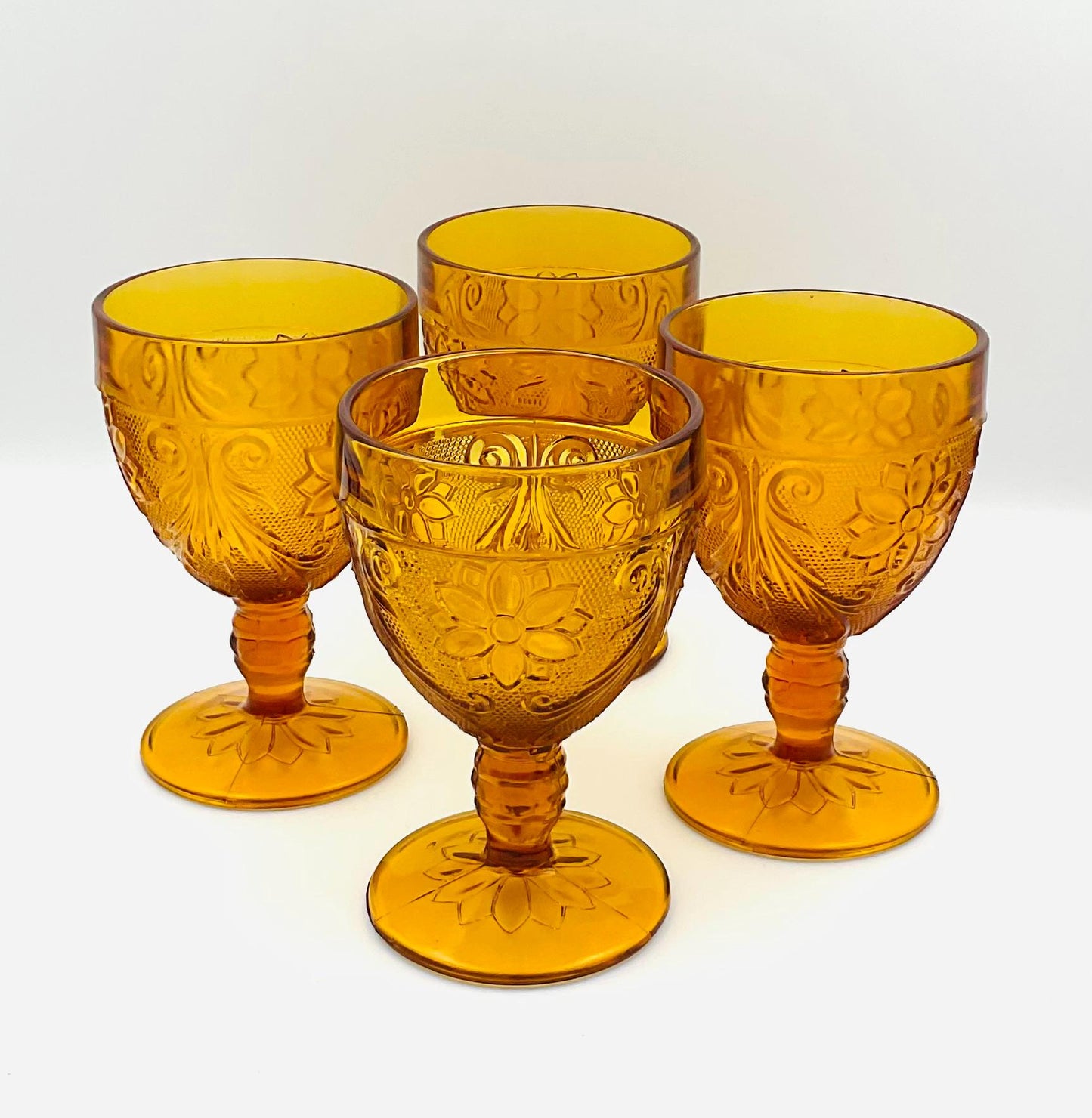 Vintage Tiara Chantilly Daisy Sandwich Amber Indiana Glass Footed Goblet
