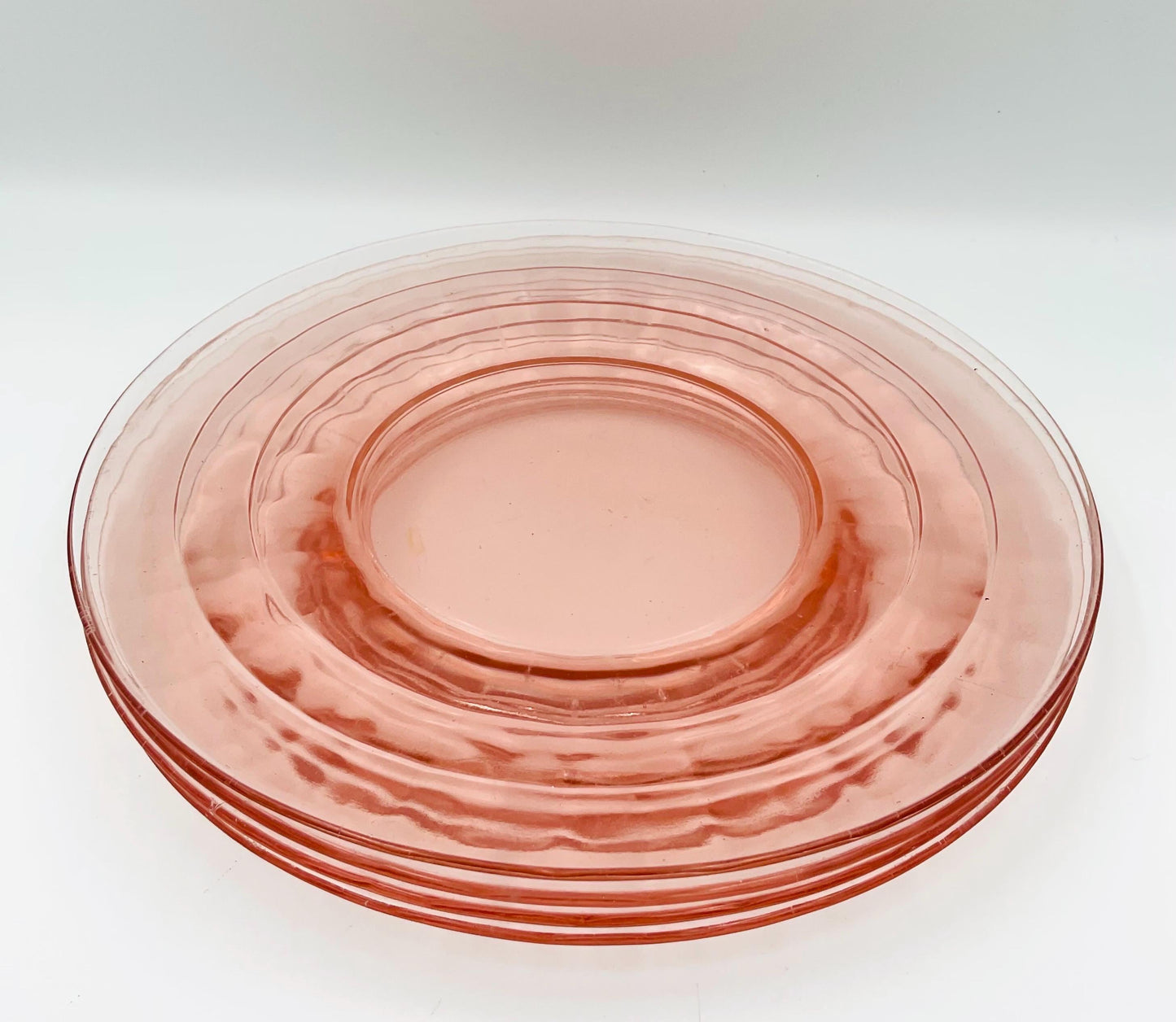 Vintage Anchor Hocking Pink Depression Glass, Block Optic Pattern Salad Plate