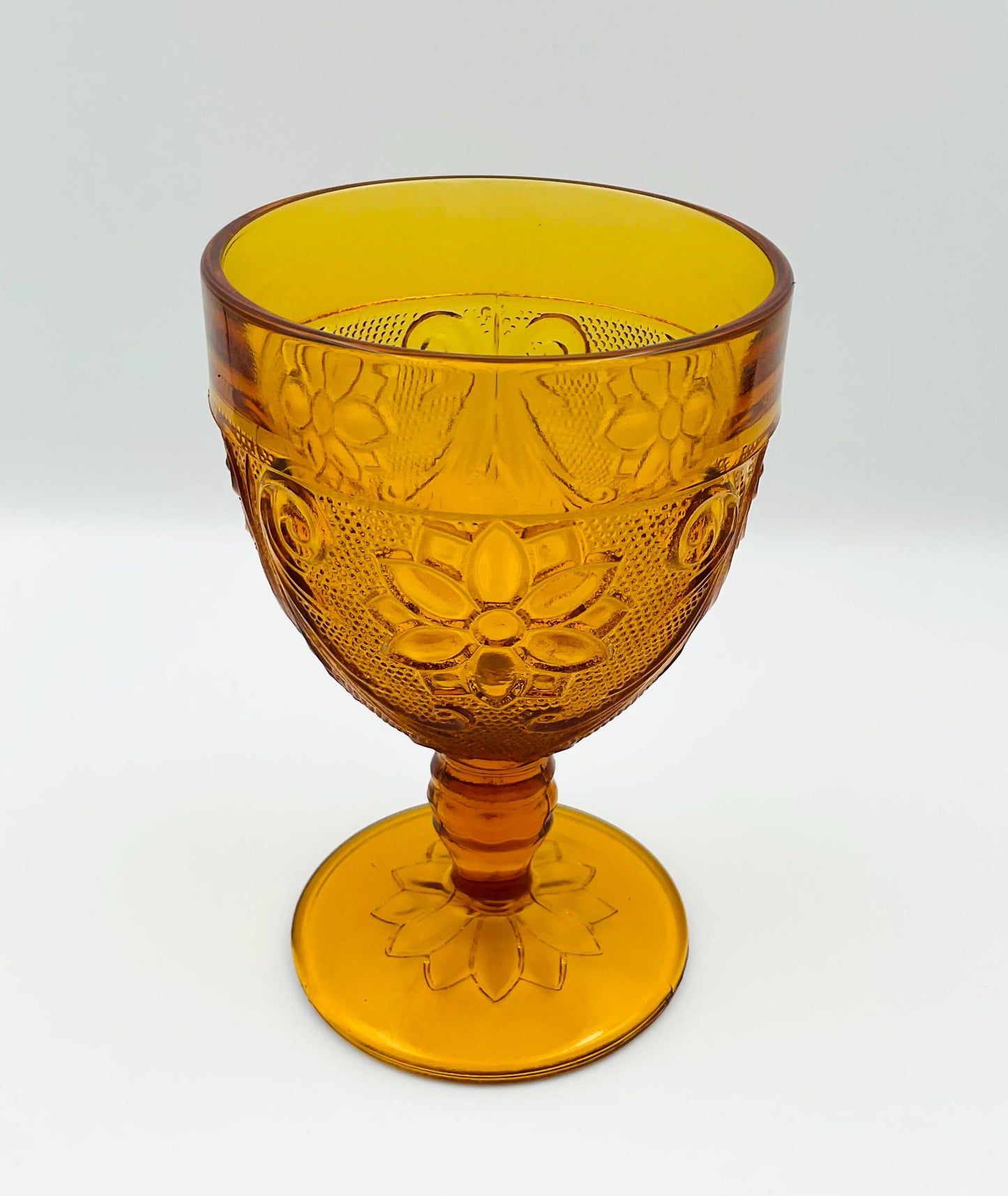 Vintage Tiara Chantilly Daisy Sandwich Amber Indiana Glass Footed Goblet