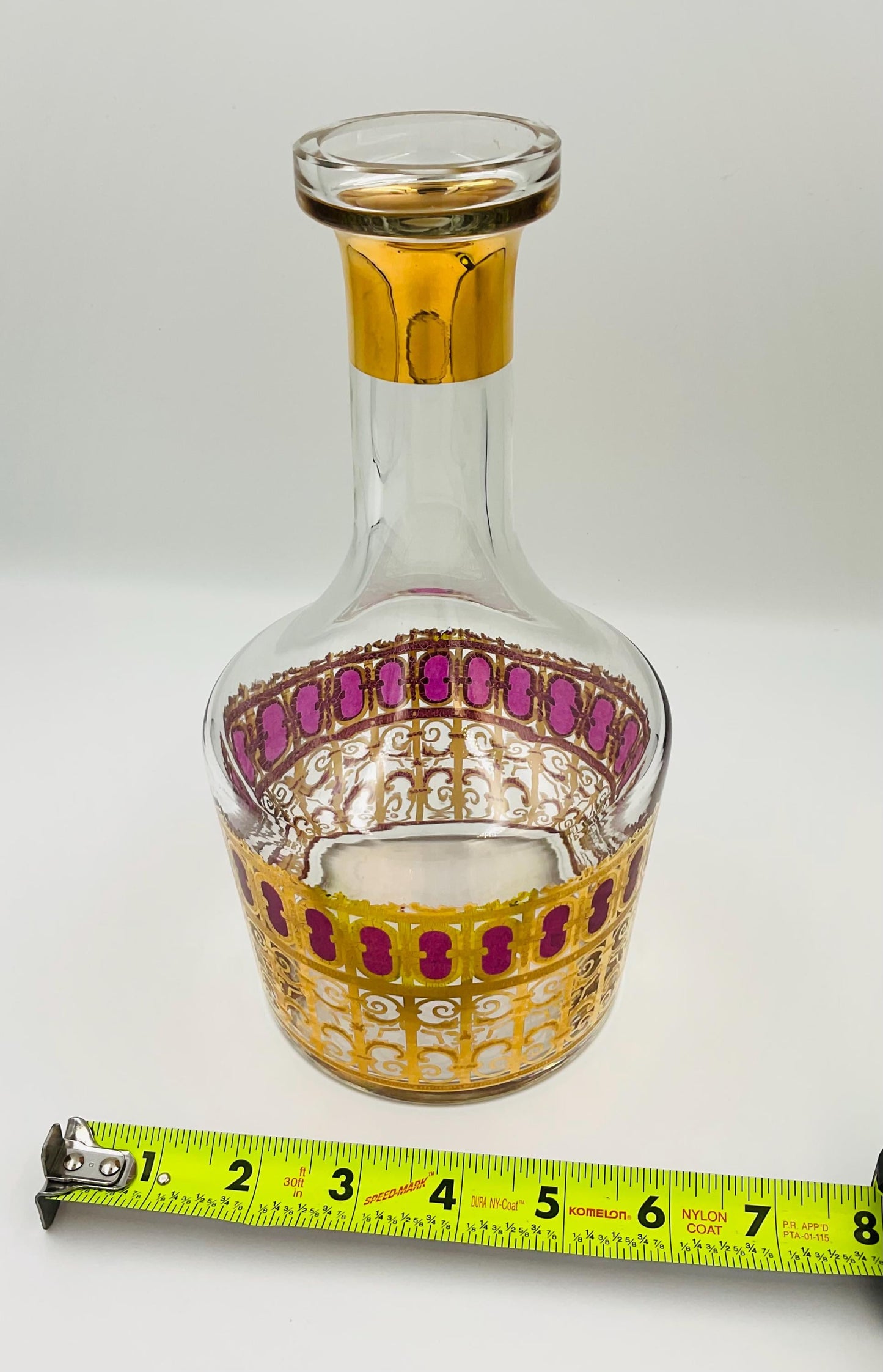 Vintage MCM Culver Cranberry Scroll Glass Decanter No Lid