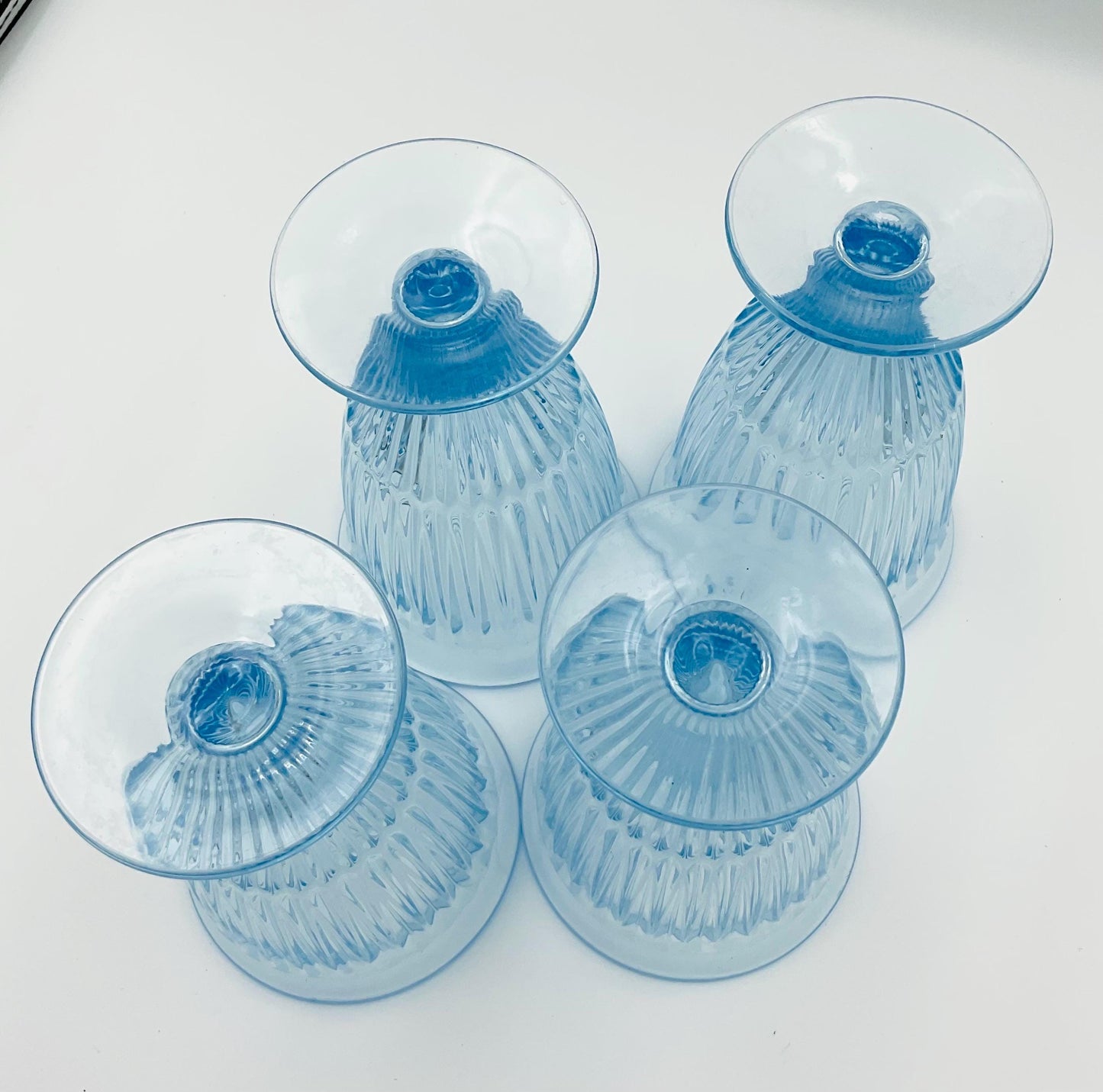 Vintage Light Blue Ribbed Goblets