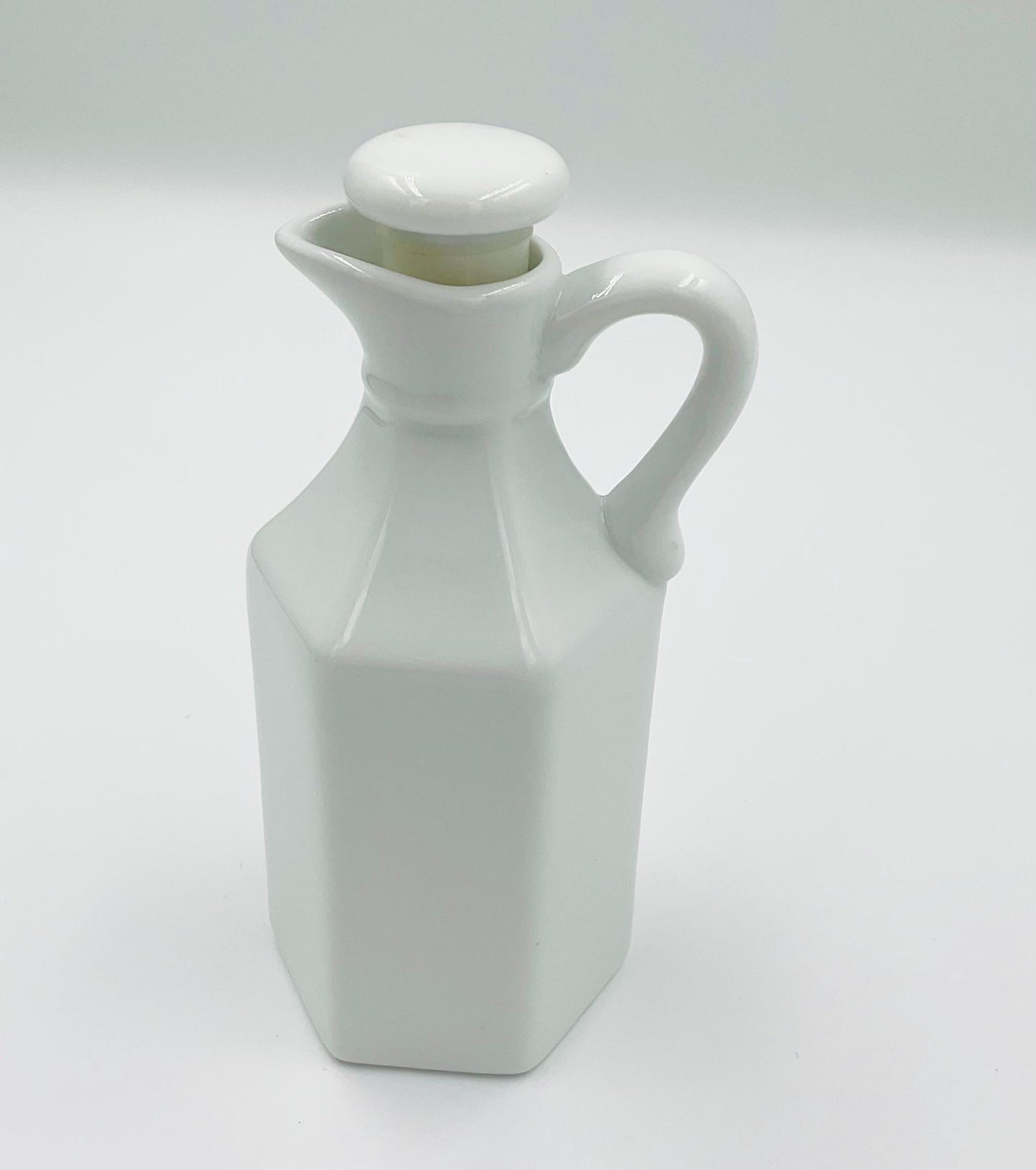 Vintage XCELL White Milk Glass Small Cruet Pitcher with Stopper