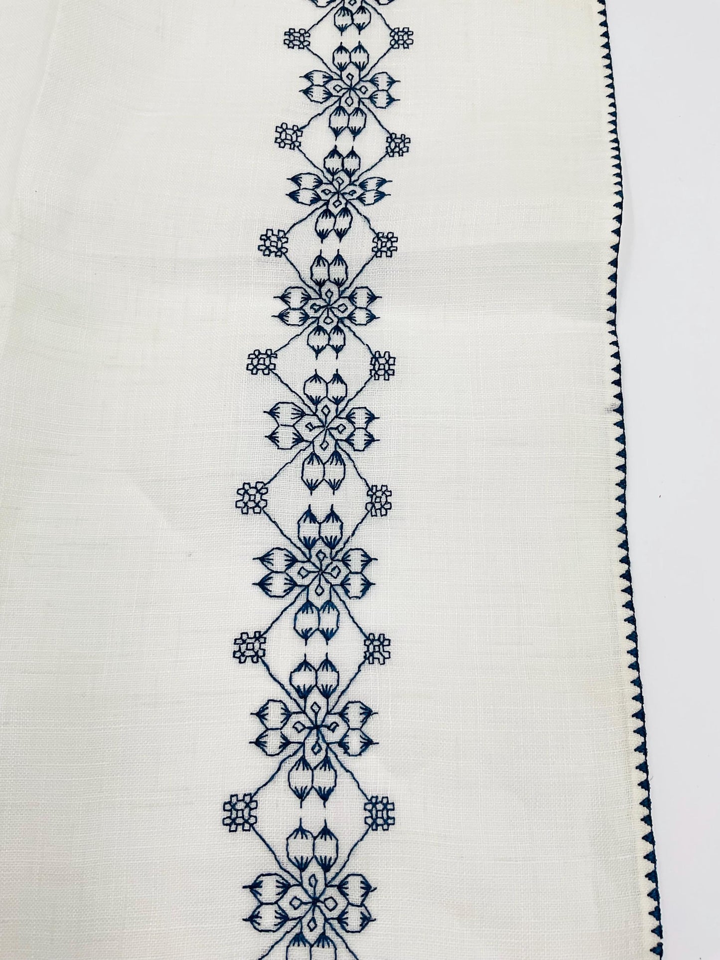 Vintage Embroidered Tray Cover Doily Blue & White Placemat 12x18