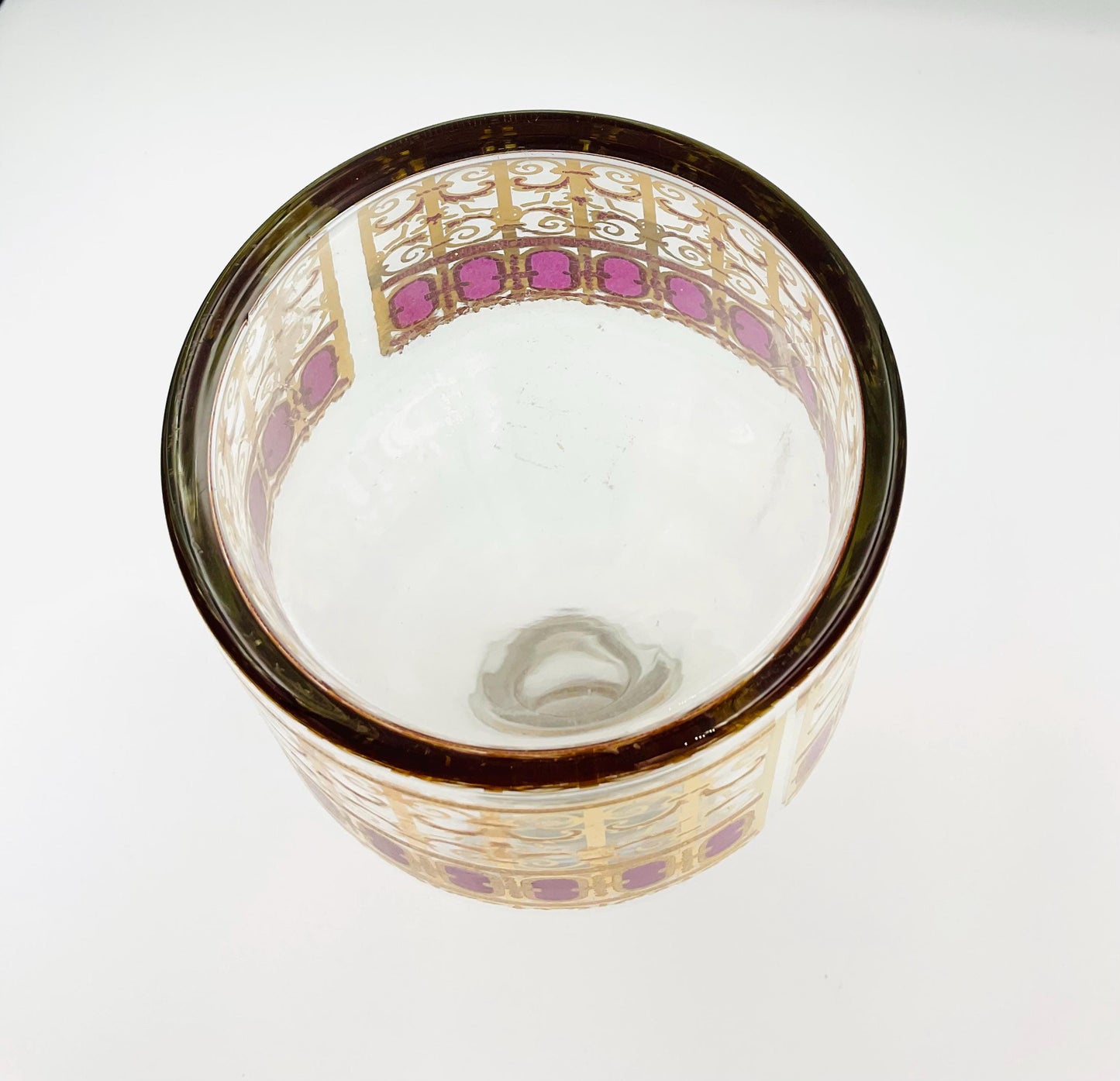 Vintage MCM Culver Cranberry Scroll Glass Decanter No Lid