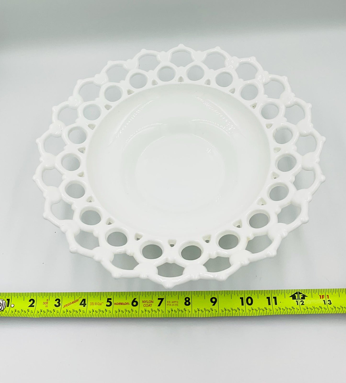 Vintage Milk Glass Footed Lattice Edge Bowl