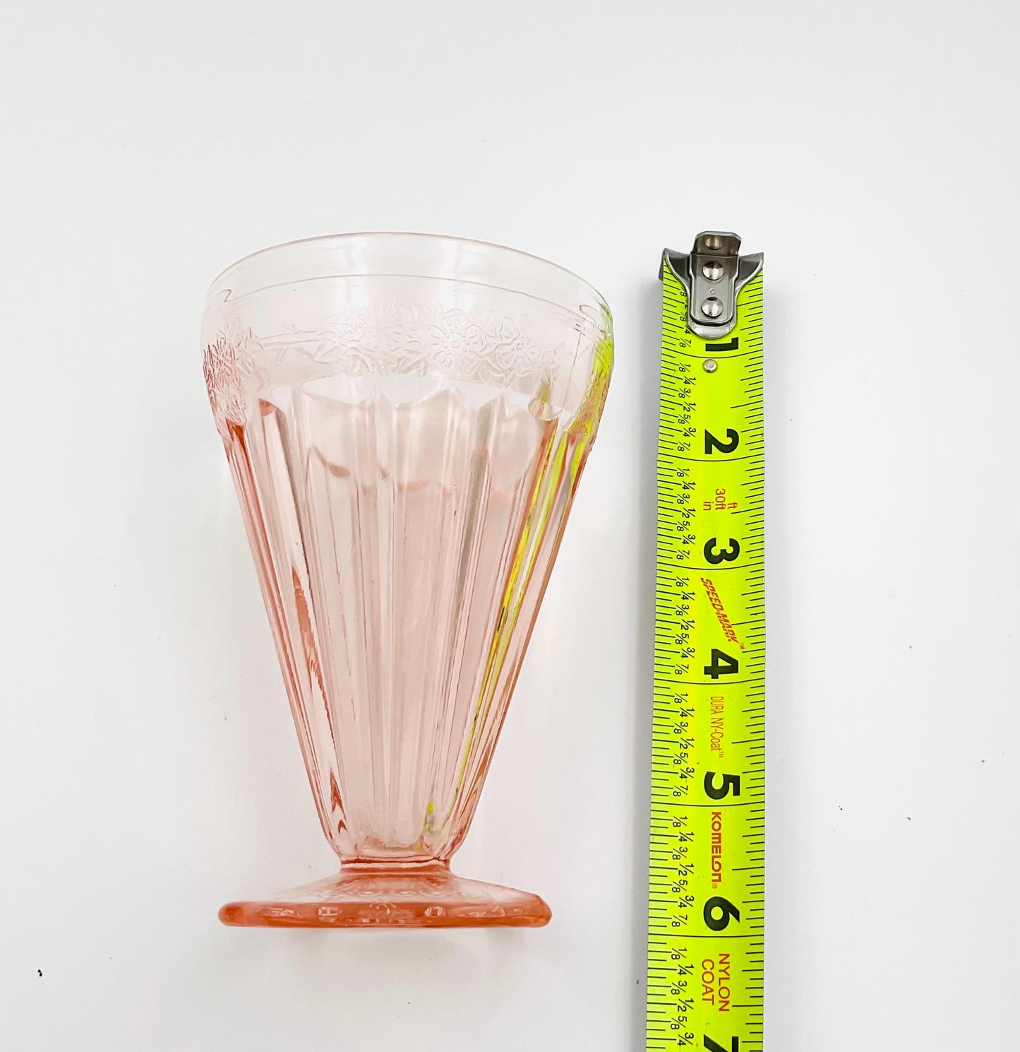 Vintage Jeannette Glass Pink Floral Blossom Square Footed Tumbler