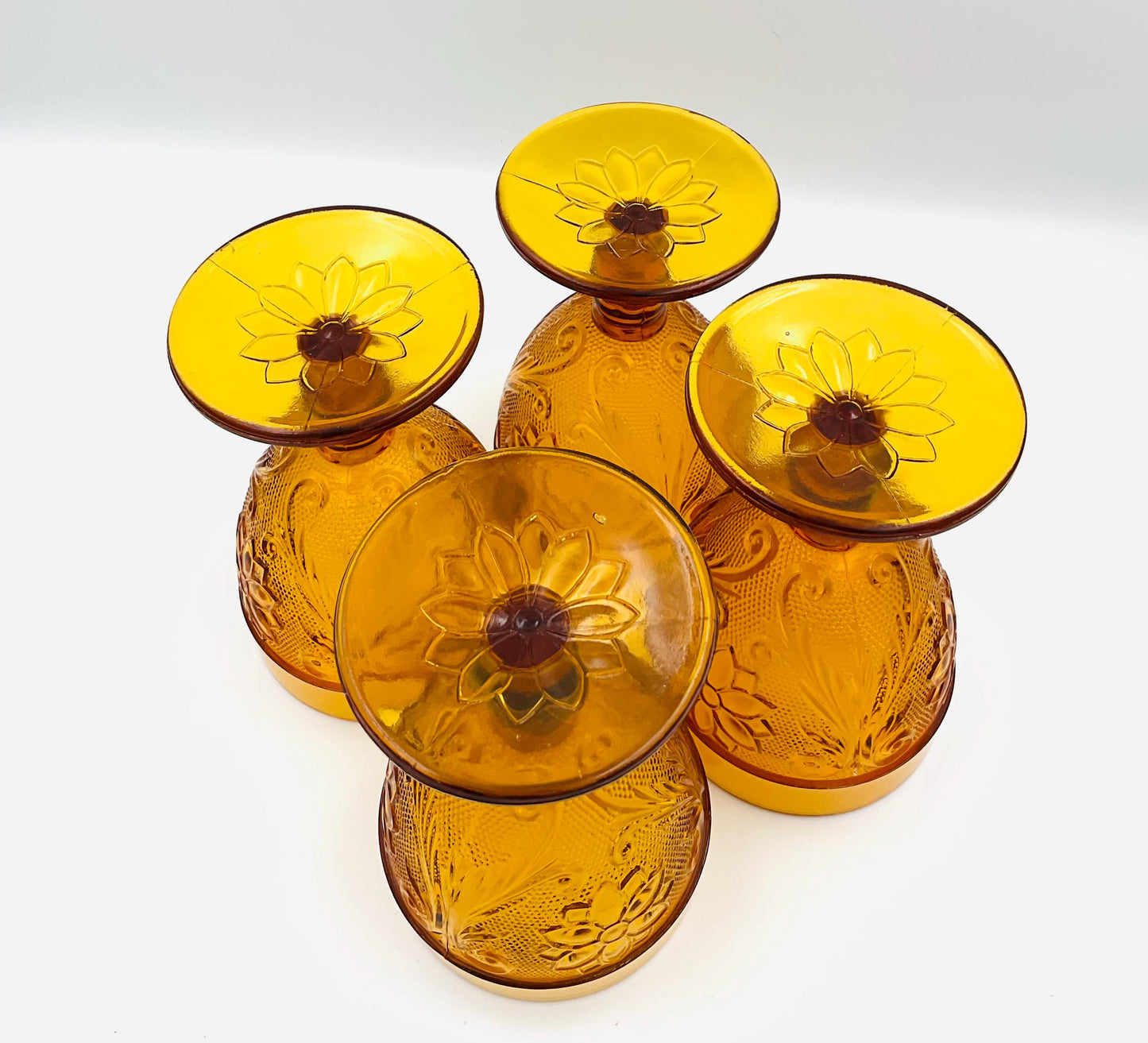 Vintage Tiara Chantilly Daisy Sandwich Amber Indiana Glass Footed Goblet