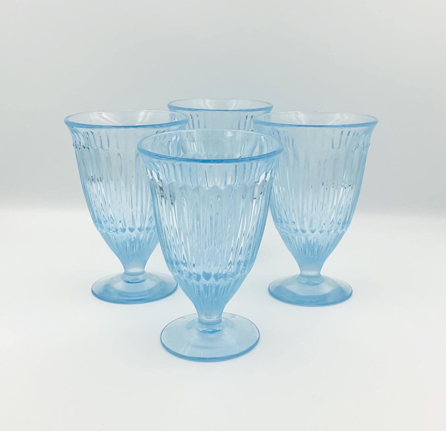 Vintage Light Blue Ribbed Goblets