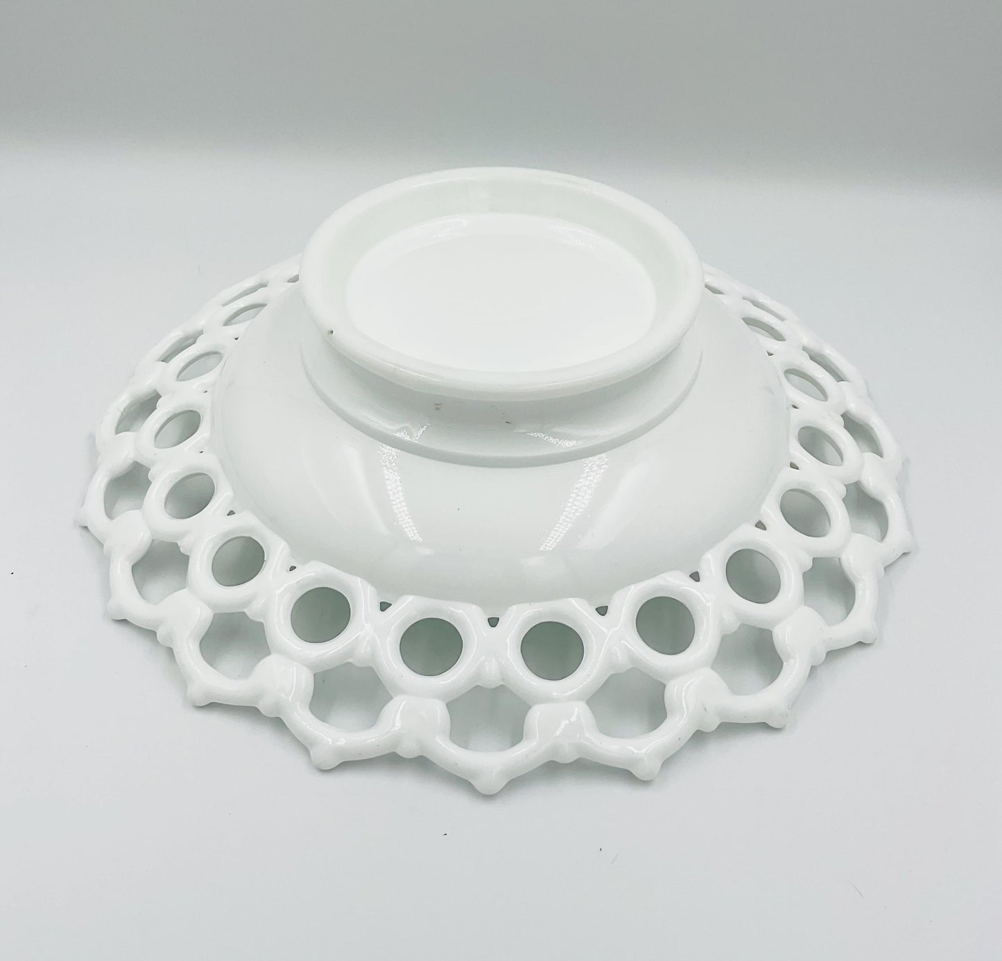 Vintage Milk Glass Footed Lattice Edge Bowl