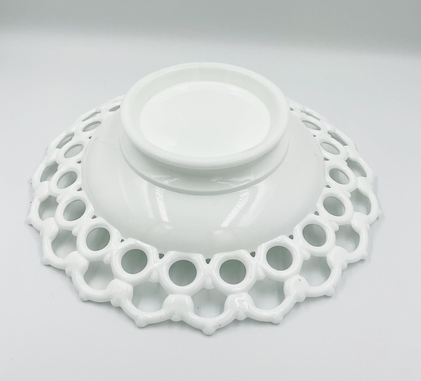 Vintage Milk Glass Footed Lattice Edge Bowl