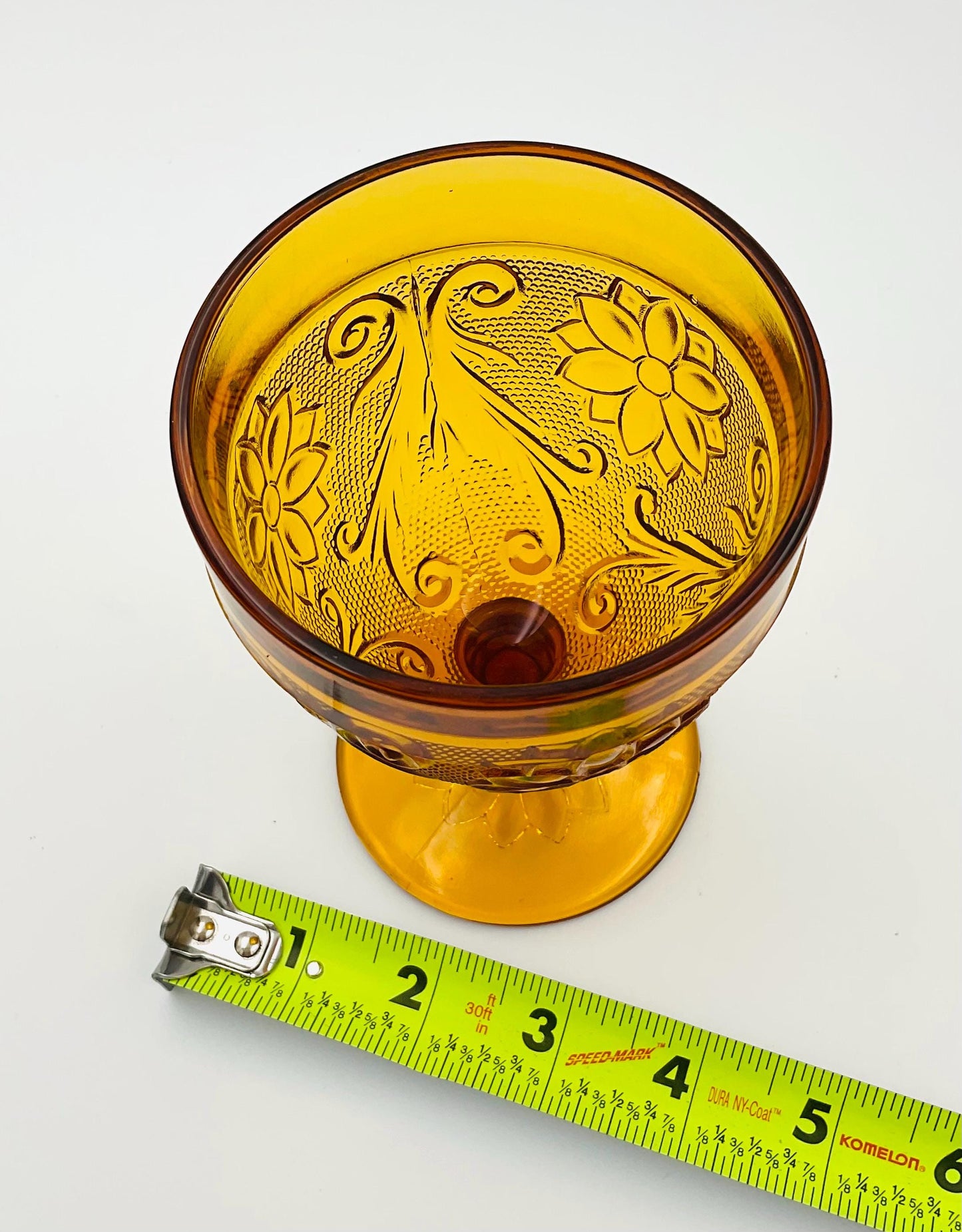 Vintage Tiara Chantilly Daisy Sandwich Amber Indiana Glass Footed Goblet
