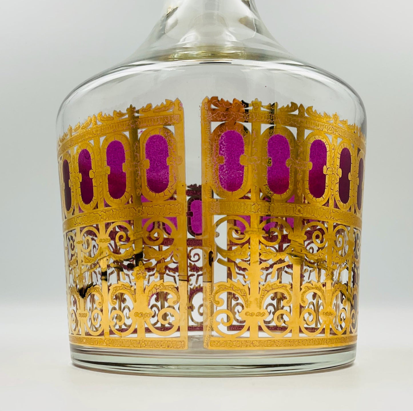 Vintage MCM Culver Cranberry Scroll Glass Decanter No Lid