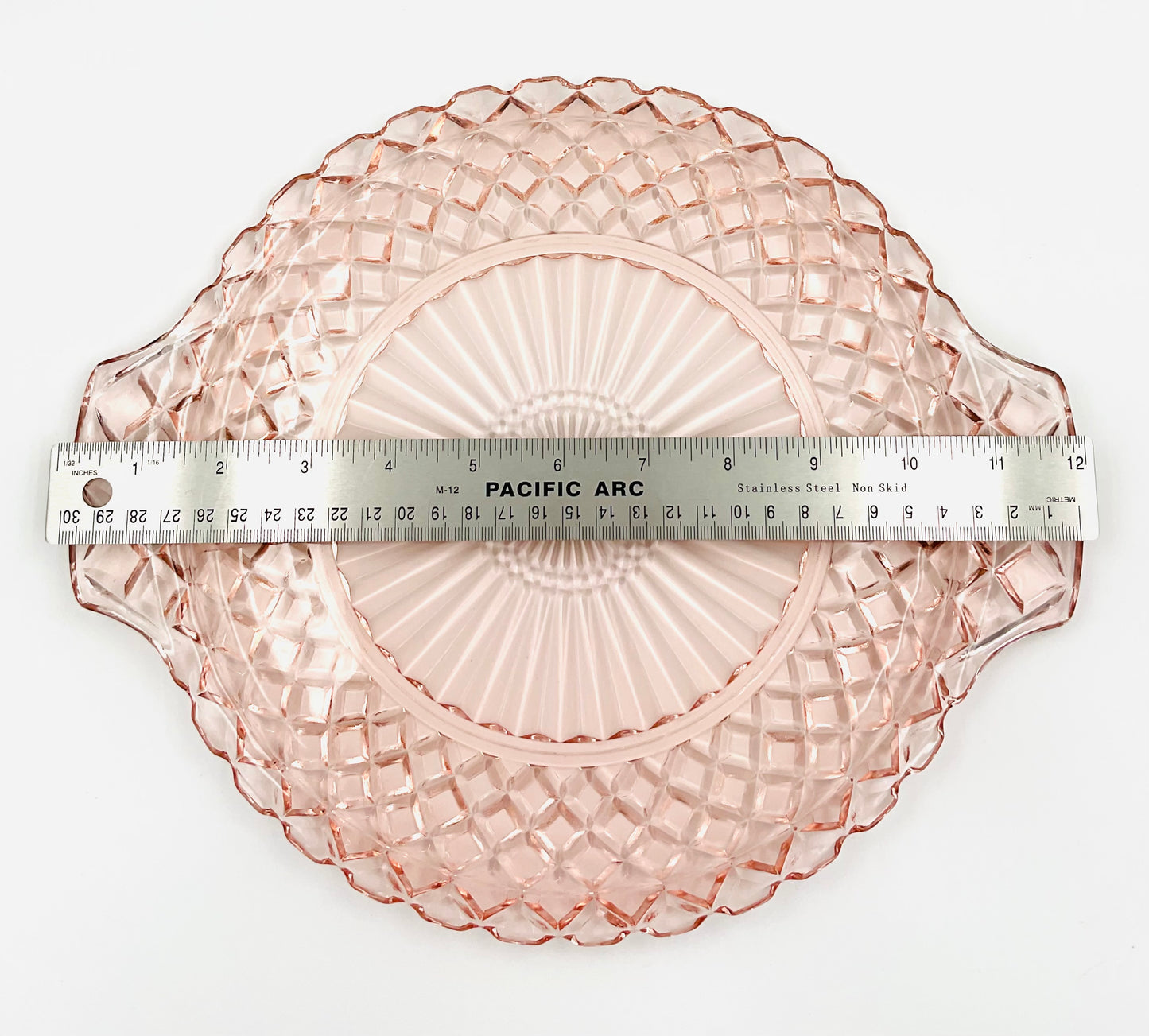 Vintage Anchor Hocking Waterford Waffle Pink Depression Glass Serving Plate