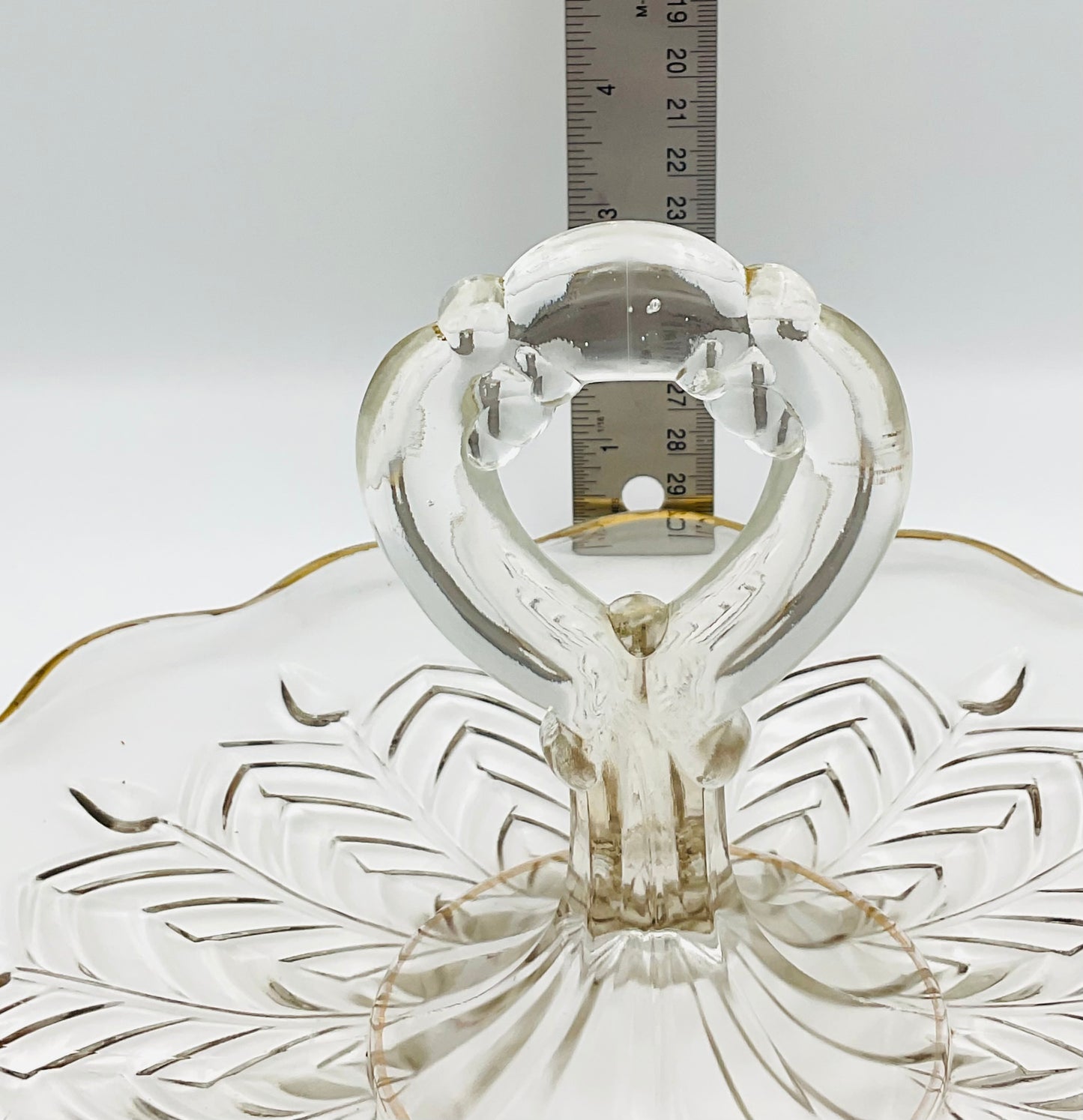 Vintage Jeannette Glass Feather Pattern Tidbit Tray | Sandwich Plate & Appetizer Server