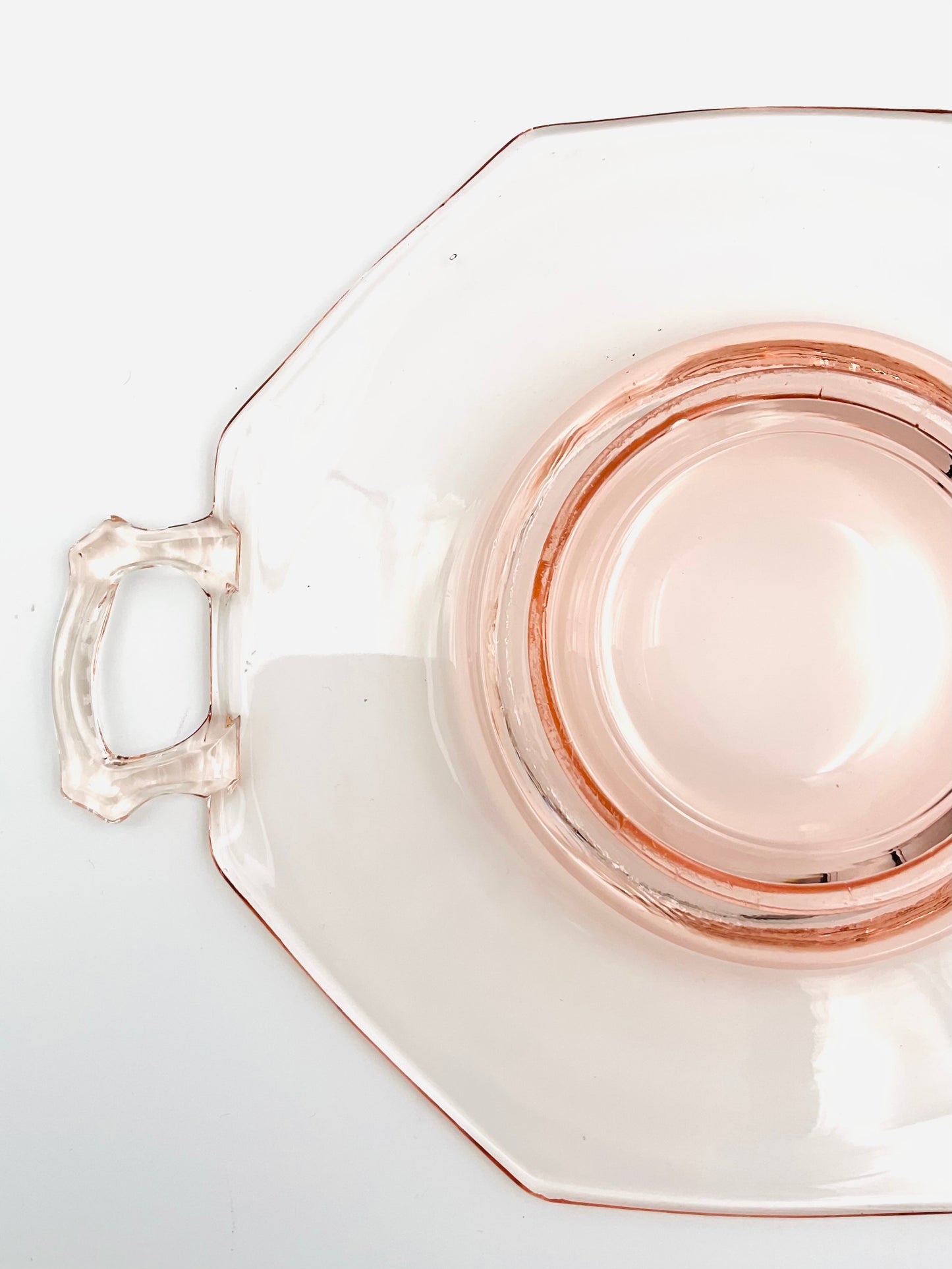 Vintage Pink Depression Glass Cake/Sandwich Plate with Handles