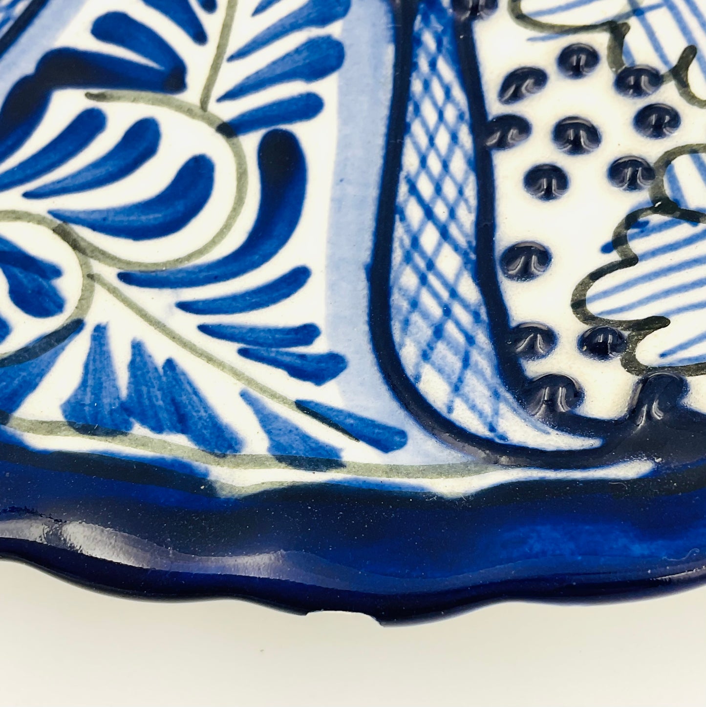 Vintage Talavera Blue & White Mexican Hand Painted Pottery Plate