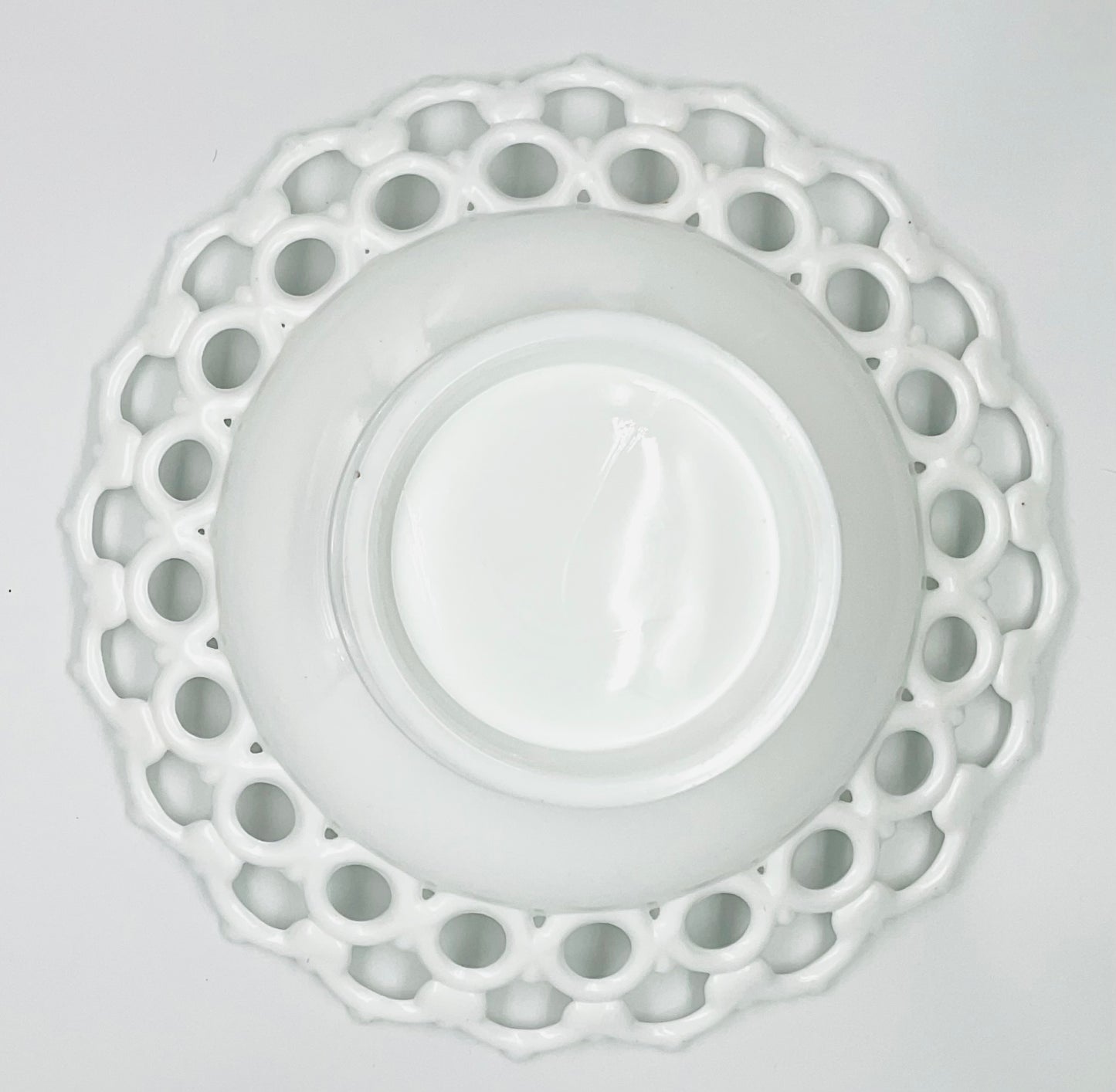 Vintage Milk Glass Footed Lattice Edge Bowl