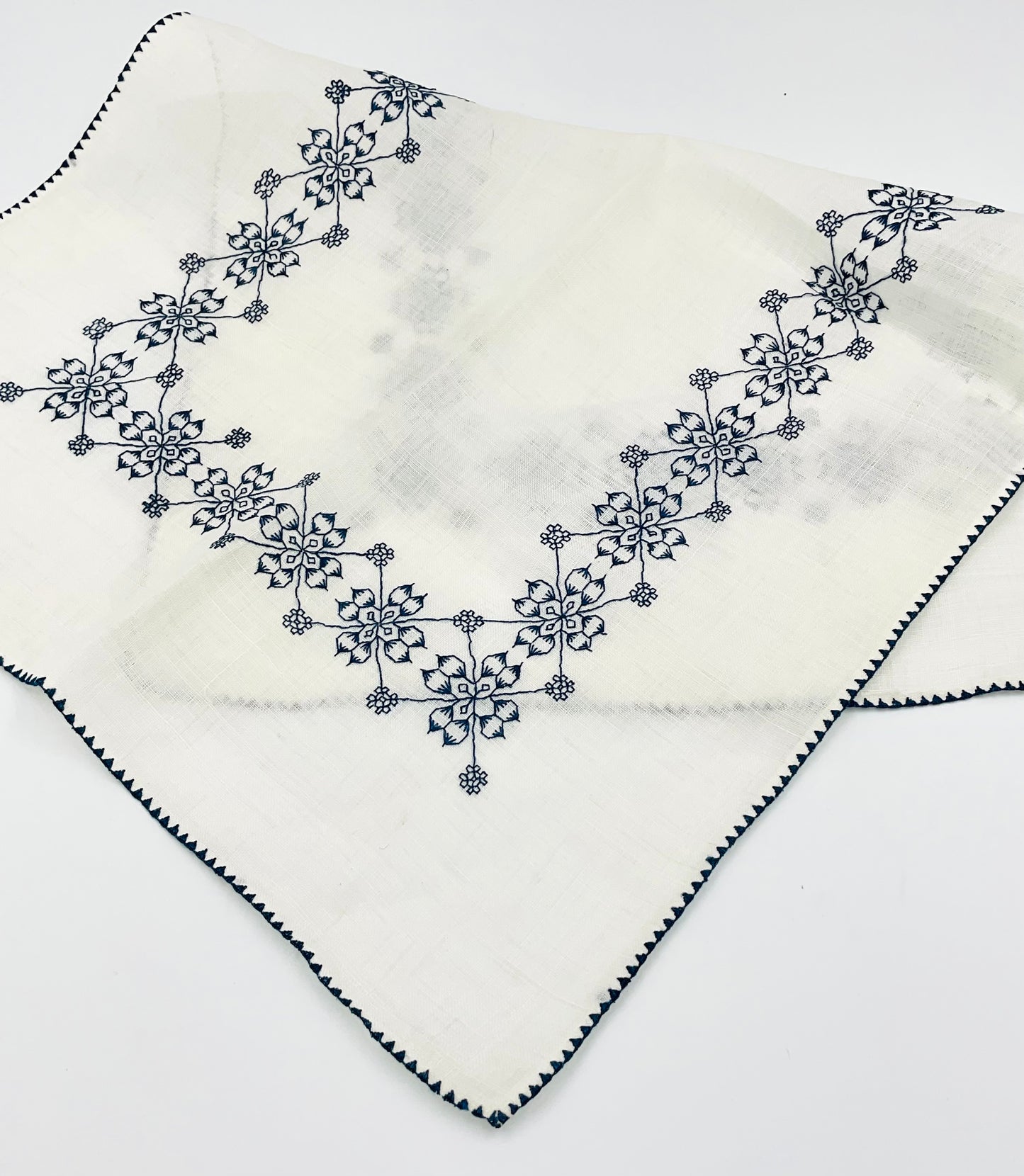 Vintage Embroidered Tray Cover Doily Blue & White Placemat 12x18