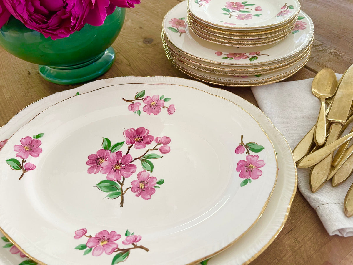 Vintage Homer Laughlin Apple Blossom 13.5” Oval Serving Platter Pink Floral