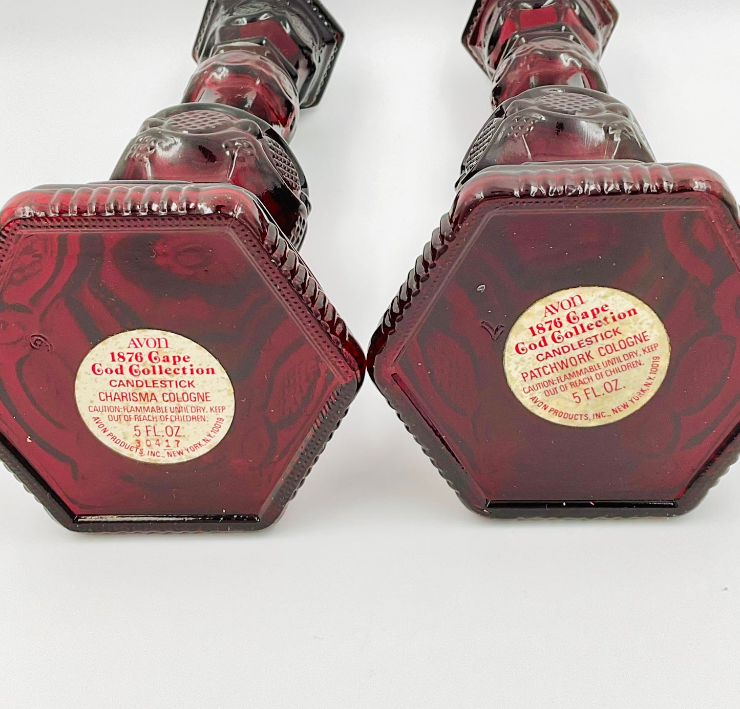 Vintage Avon 1876 Cape Cod Ruby Red Glass Candlestick Holder - Set of 2