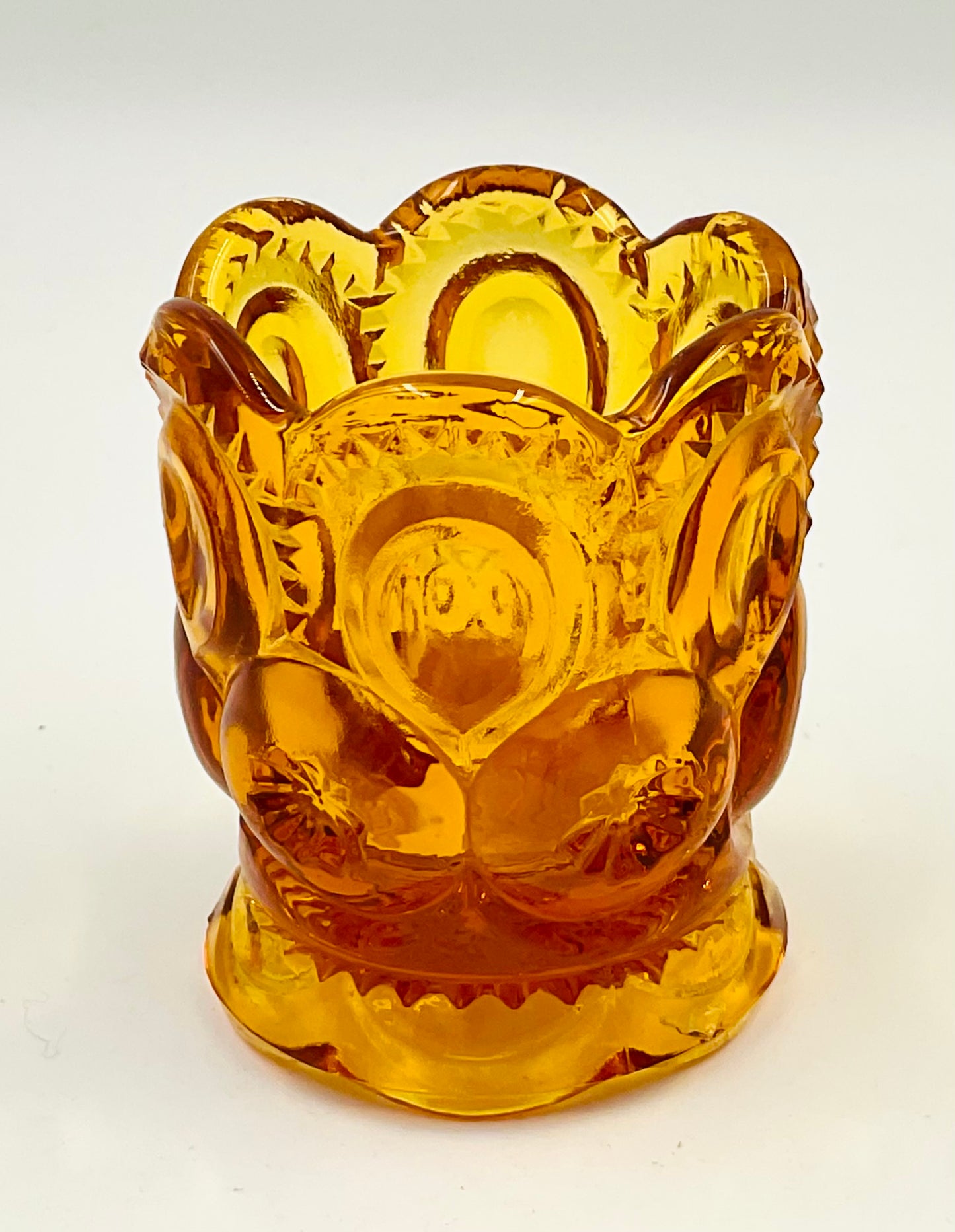 Vintage L.E. Smith Moon & Star Amber Toothpick Holder