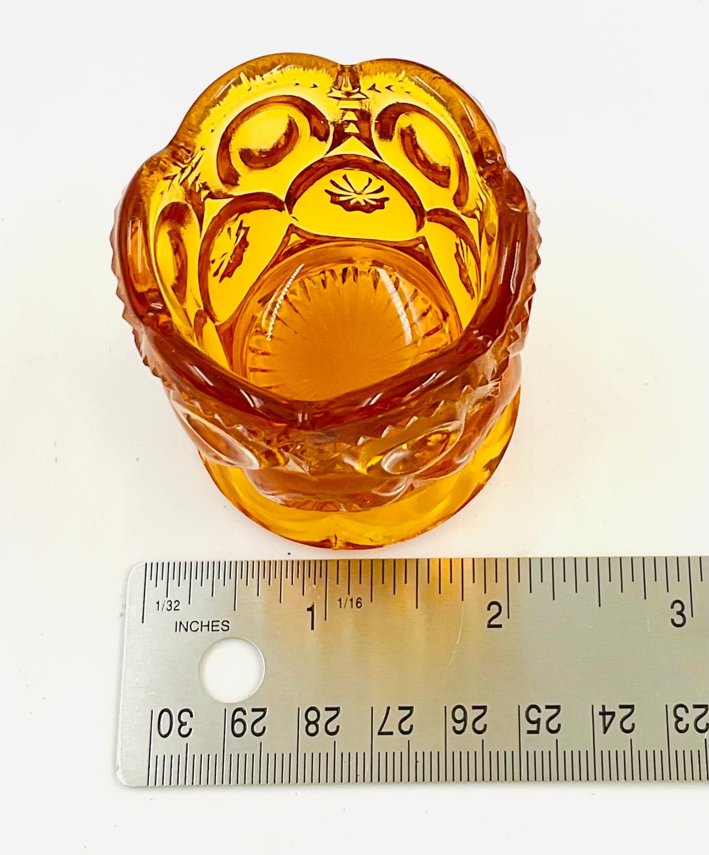 Vintage L.E. Smith Moon & Star Amber Glass Toothpick Holder