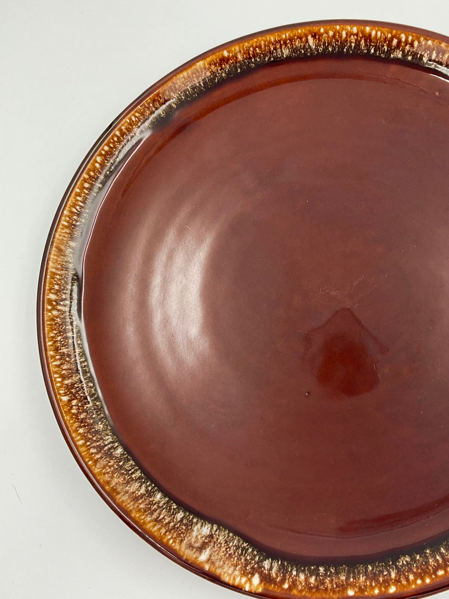Vintage Brown Drip Glaze Round Serving Platter - Mid-Century Stoneware