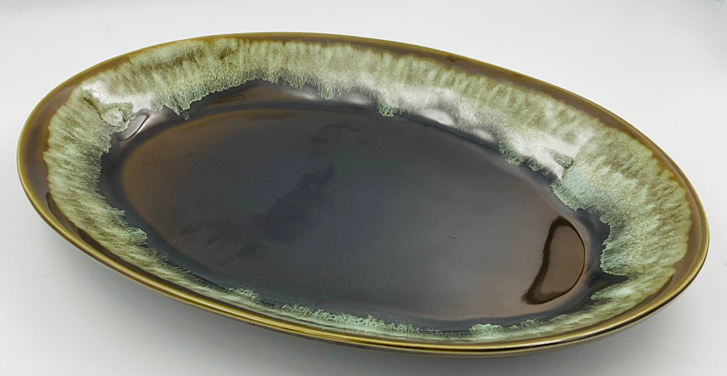 Vintage Pfaltzgraff Copper Green Oval Serving Stoneware Platter