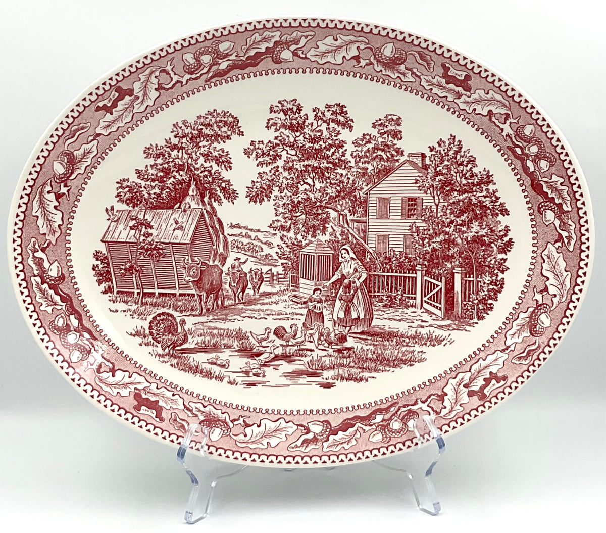 Vintage Royal China Memory Lane Red Transferware Oval Serving Platter