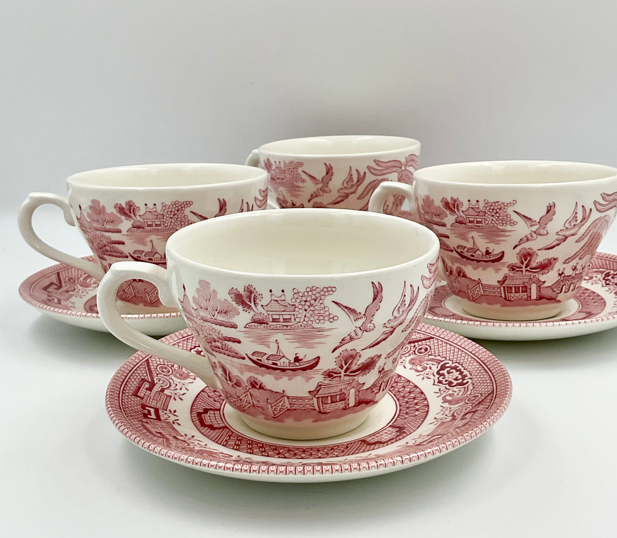 Vintage Churchill Willow Rosa Pink Cups and Saucers – Set of 4