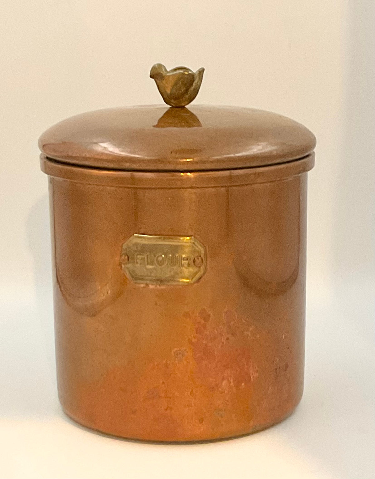 Vintage Copper Flour Canister with Brass Bird Knob