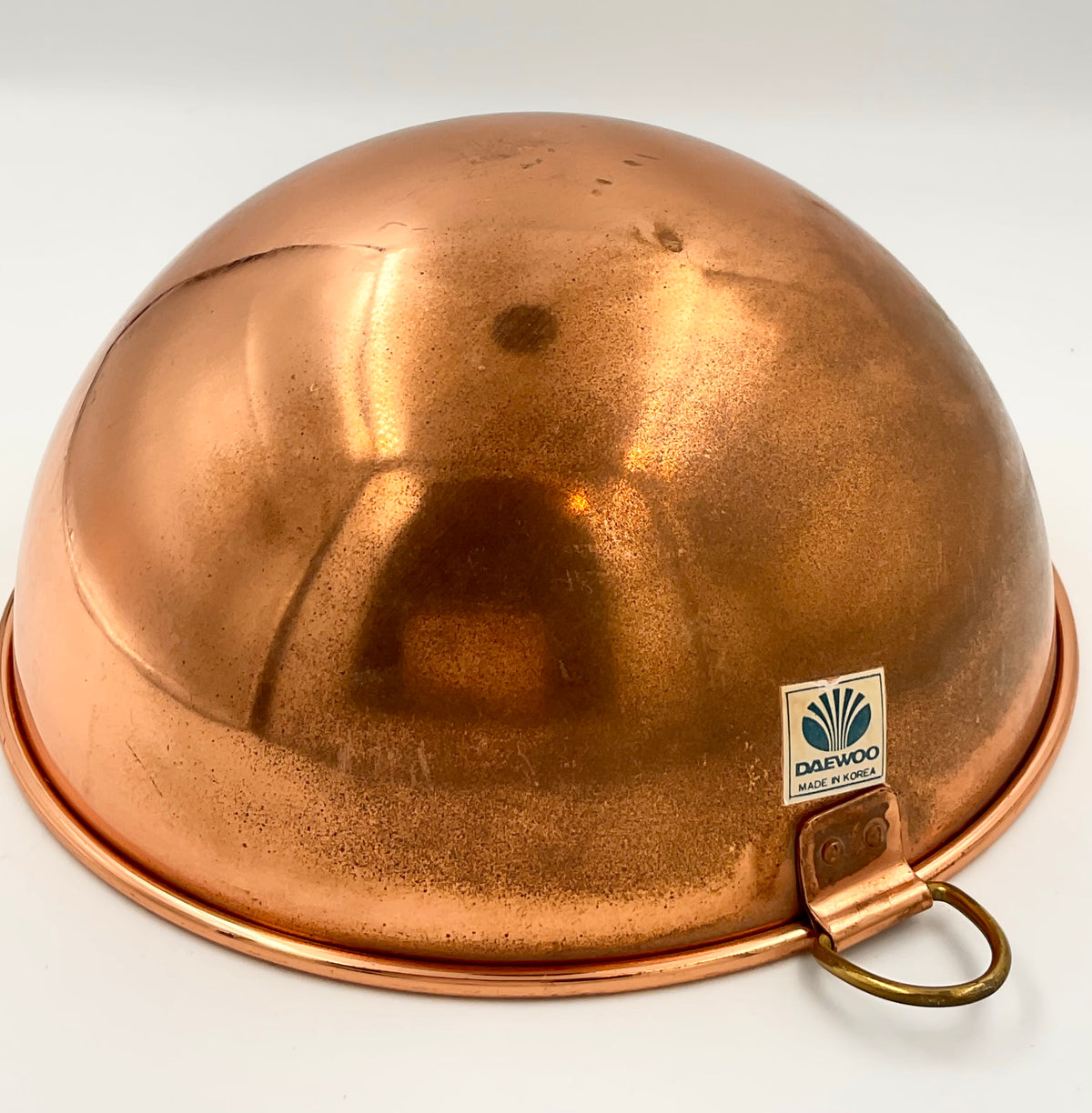 Vintage Daewoo Solid Copper Bowl with Brass Ring Handles Korea
