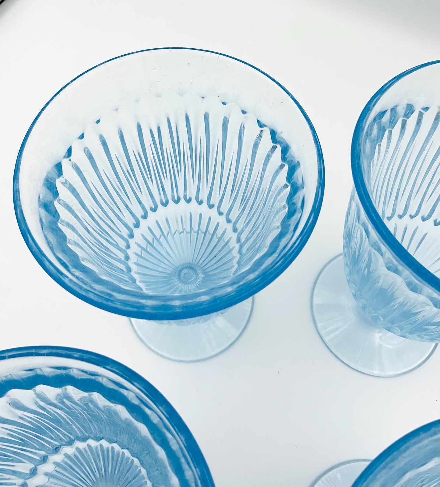 Vintage Light Blue Ribbed Goblets