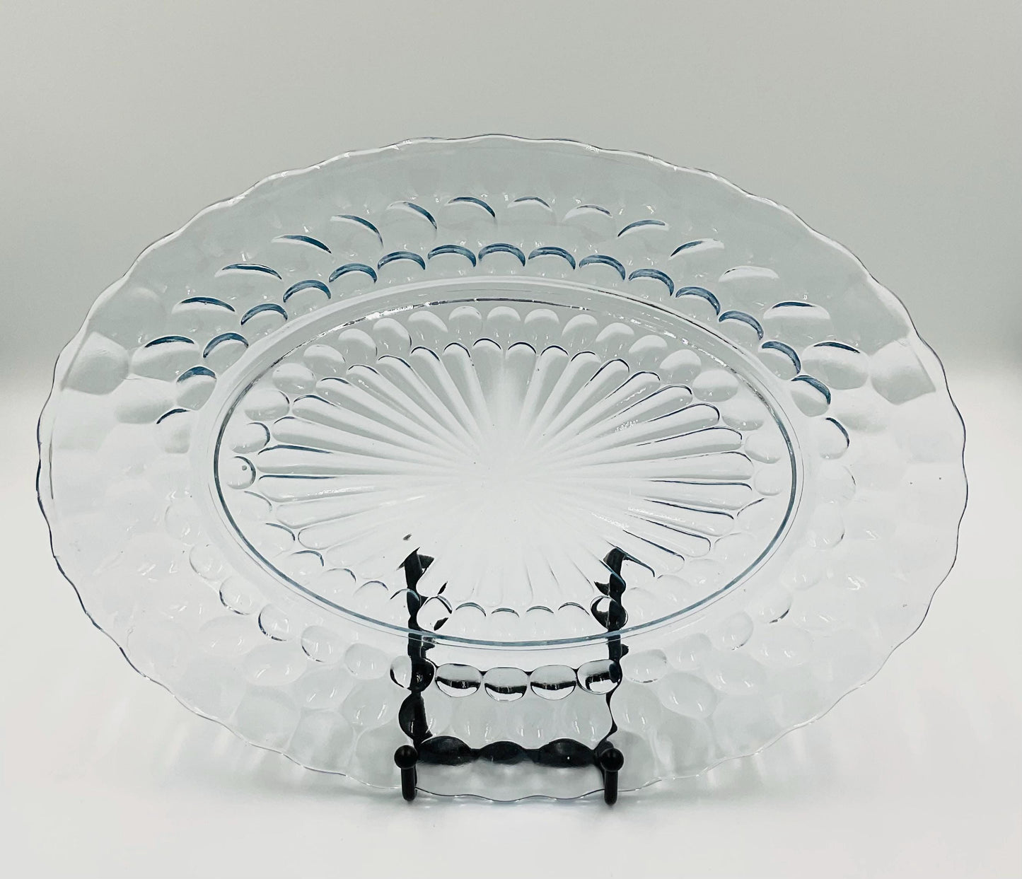 Vintage Anchor Hocking Blue Bubble Glass Oval Serving Platter
